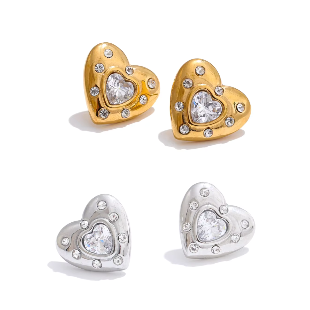Verona Heart Studs With Cz in Stainless Steel – Ligisol Jewelry