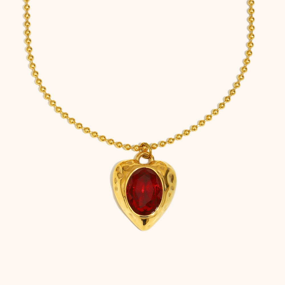 Red Ruby Heart Stainless Steel Necklace 18k Gold Plated – Ligisol