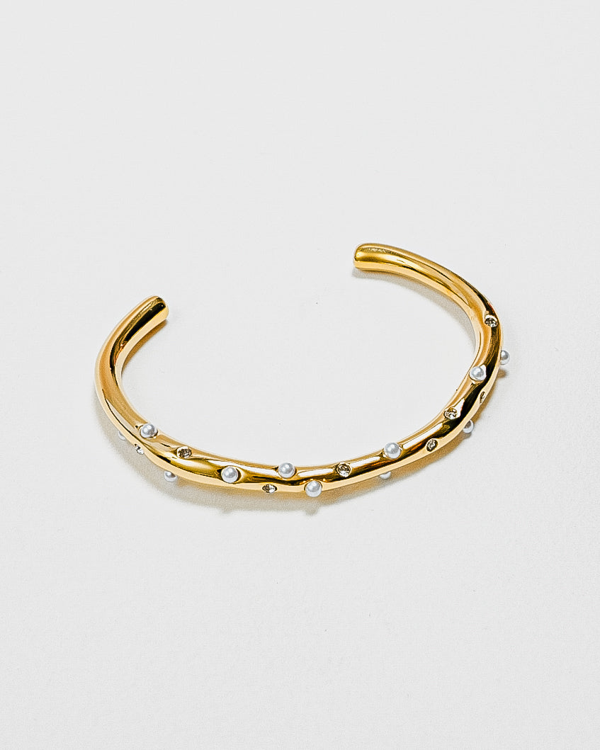 Ophelia Pearl CZ Open Gold Bangle