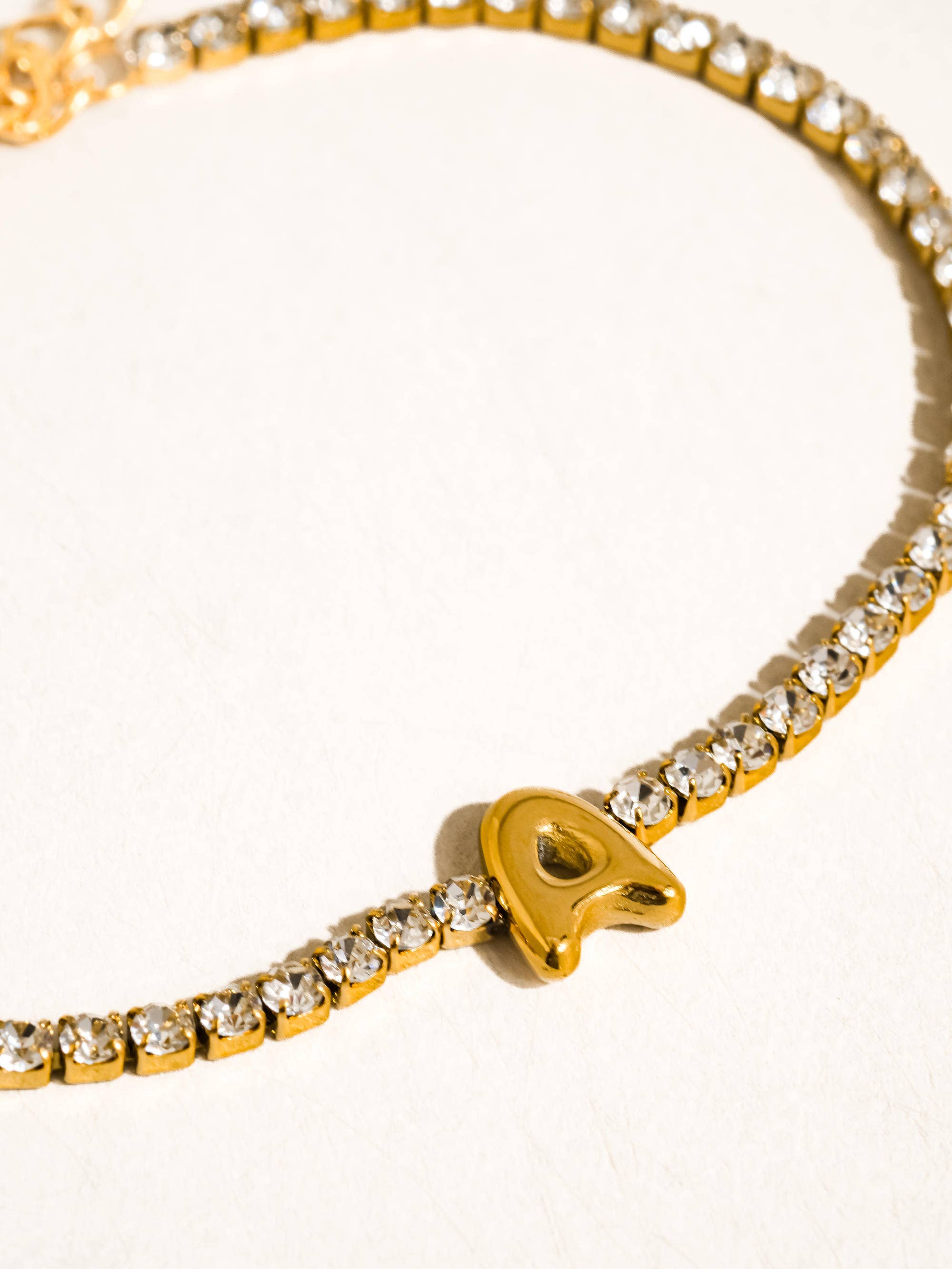 Elena 18K Gold Non-Tarnish Rhinestone Initial Letter Bracelet