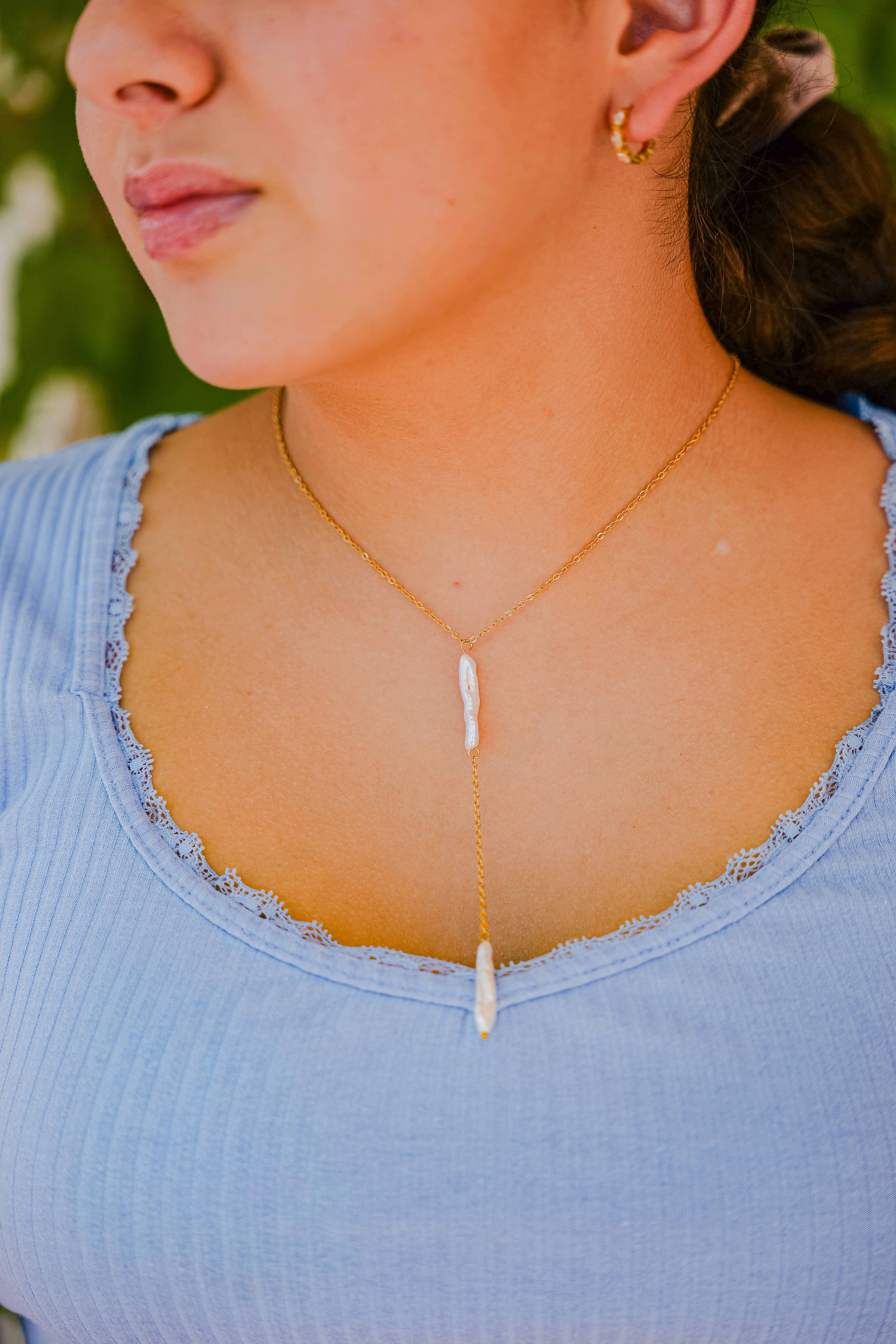 Baroque Pearl Lariat Necklace | Gold-Plated Stainless Steel, Tarnish-Free