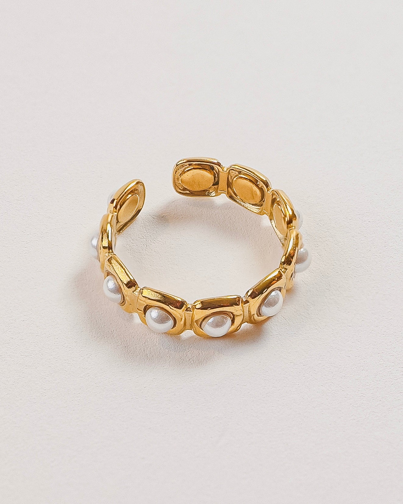Ava 18K Golden Stainless Steel Adjustable Ring With Pearls