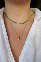 Emerald 18K Gold Boho Green Beaded Layer Necklace