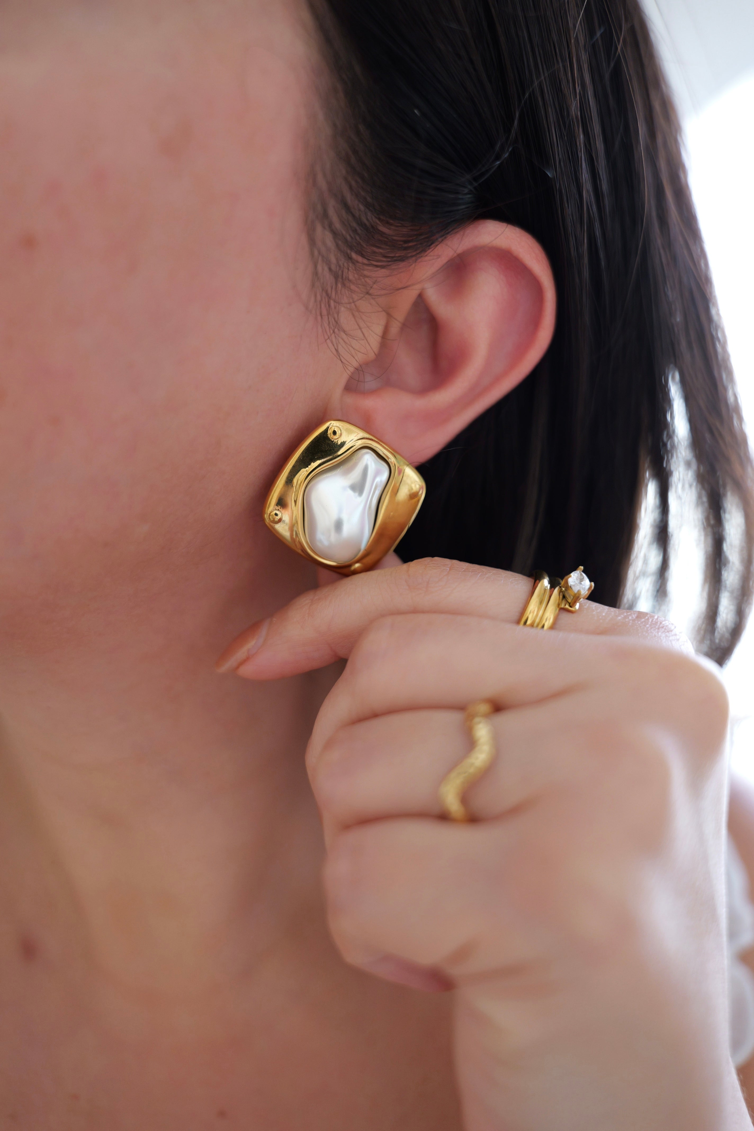 Amara Pearl Stainless Steel Statement Earrings