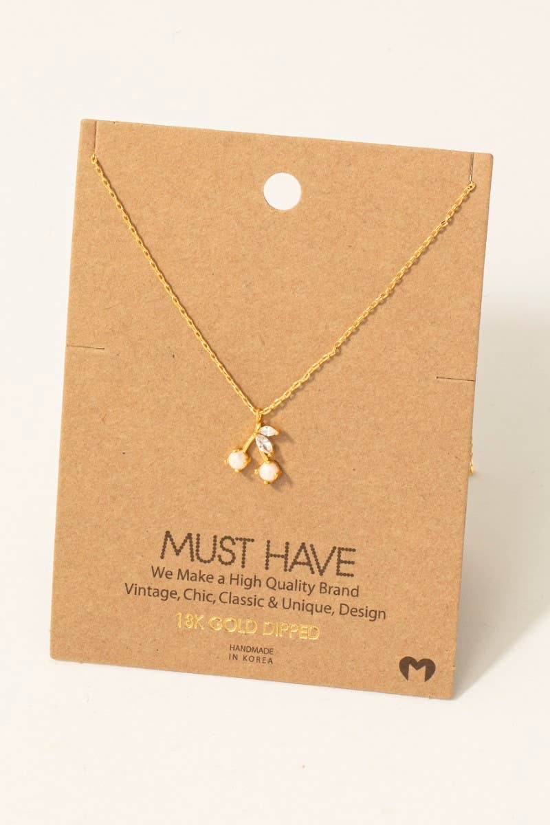 Gold Dipped Opal And Cz Cherry Pendant Brass Necklace