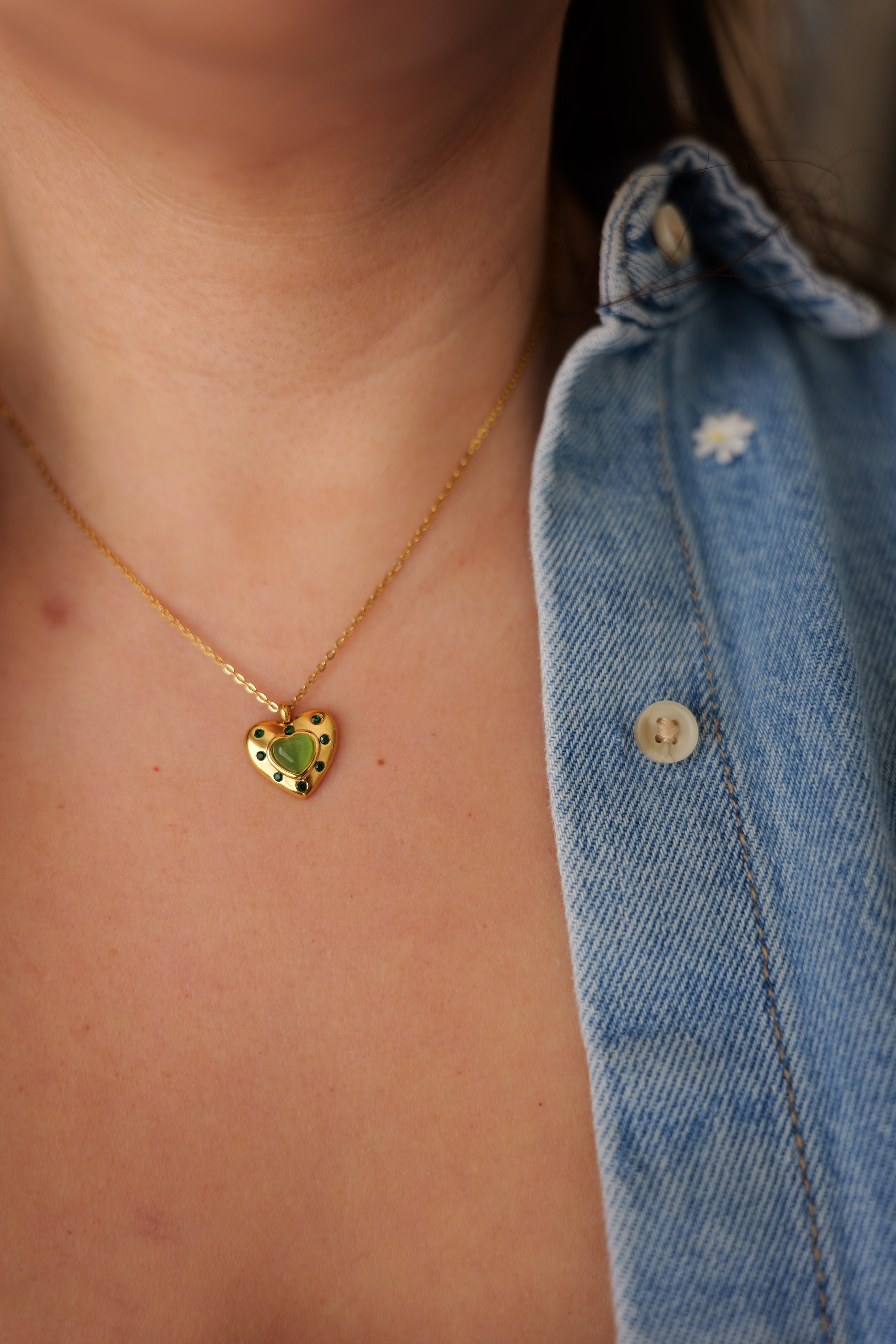 Ivy Emerald Green Heart Necklace