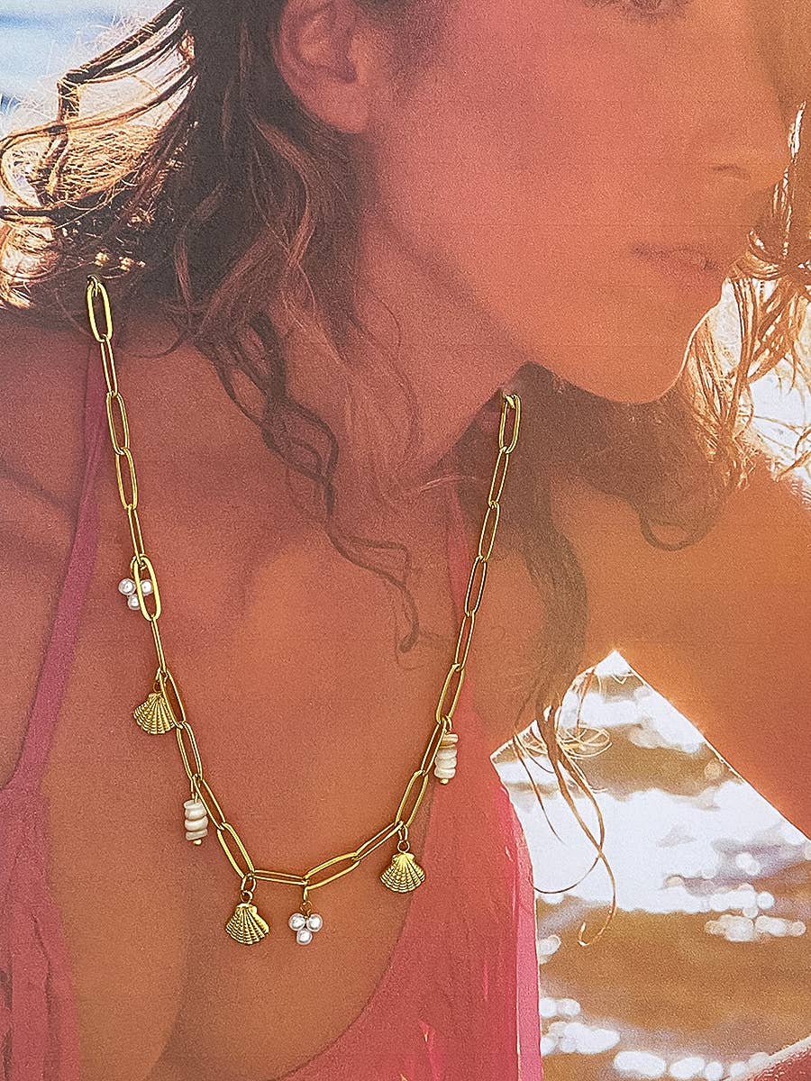 June 18K Gold Non-Tarnish Seashells Charm Necklace