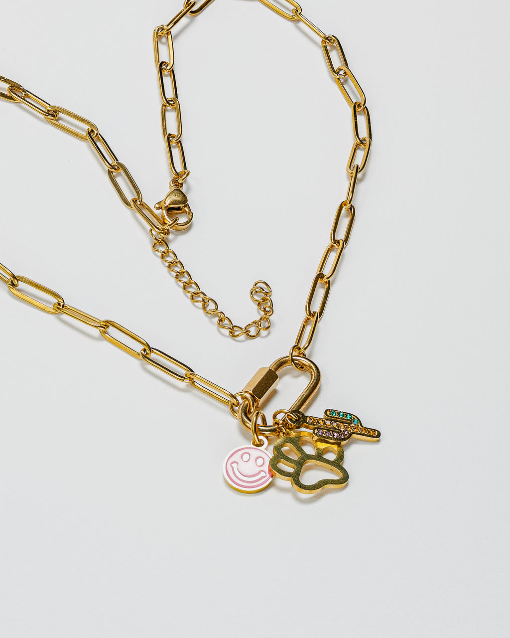 16" 18K Gold Paperclip Carabiner Necklace