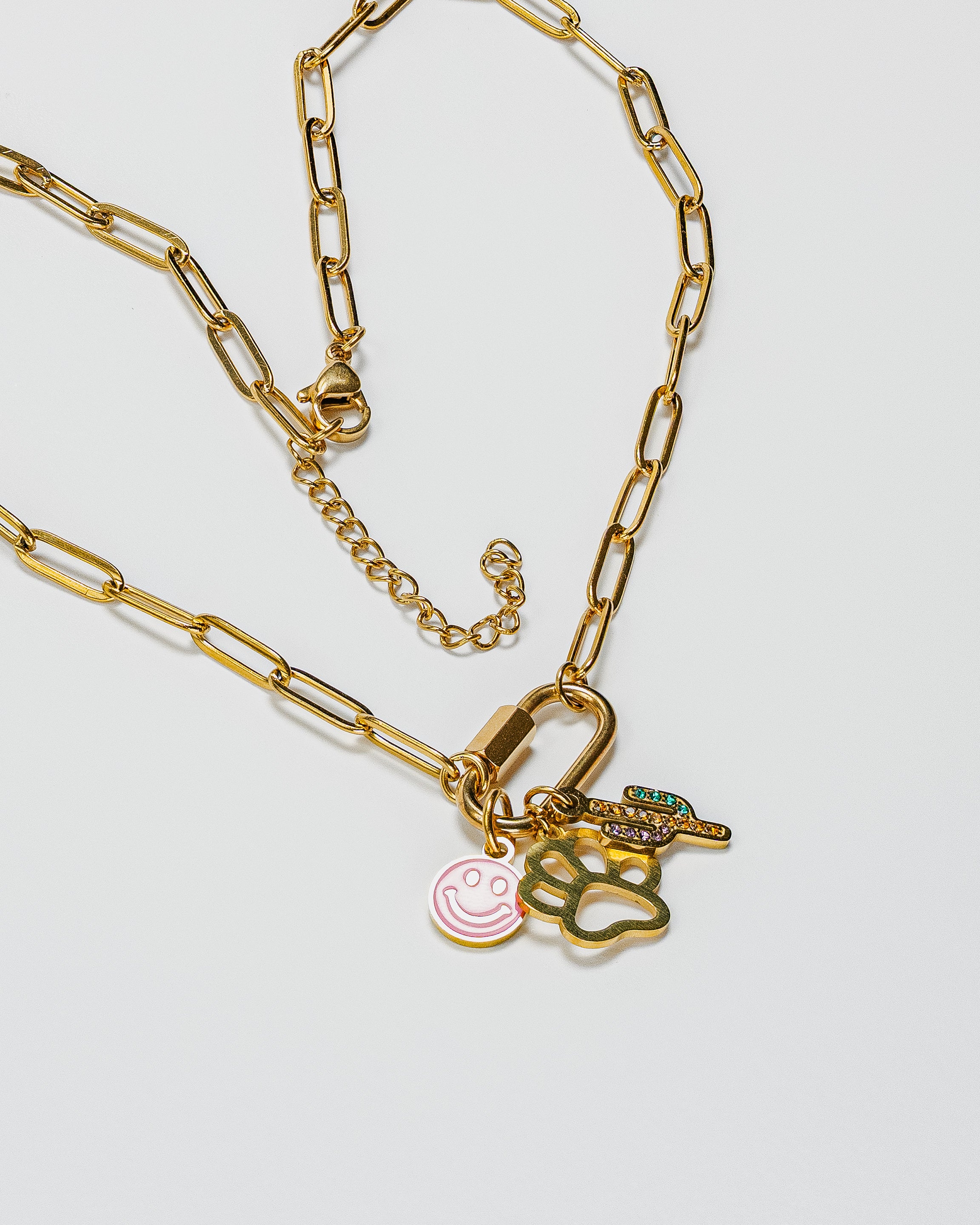 16" 18K Gold Paperclip Carabiner Necklace