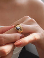 London 18K Gold Non-Tarnish Stone Wave Ring: