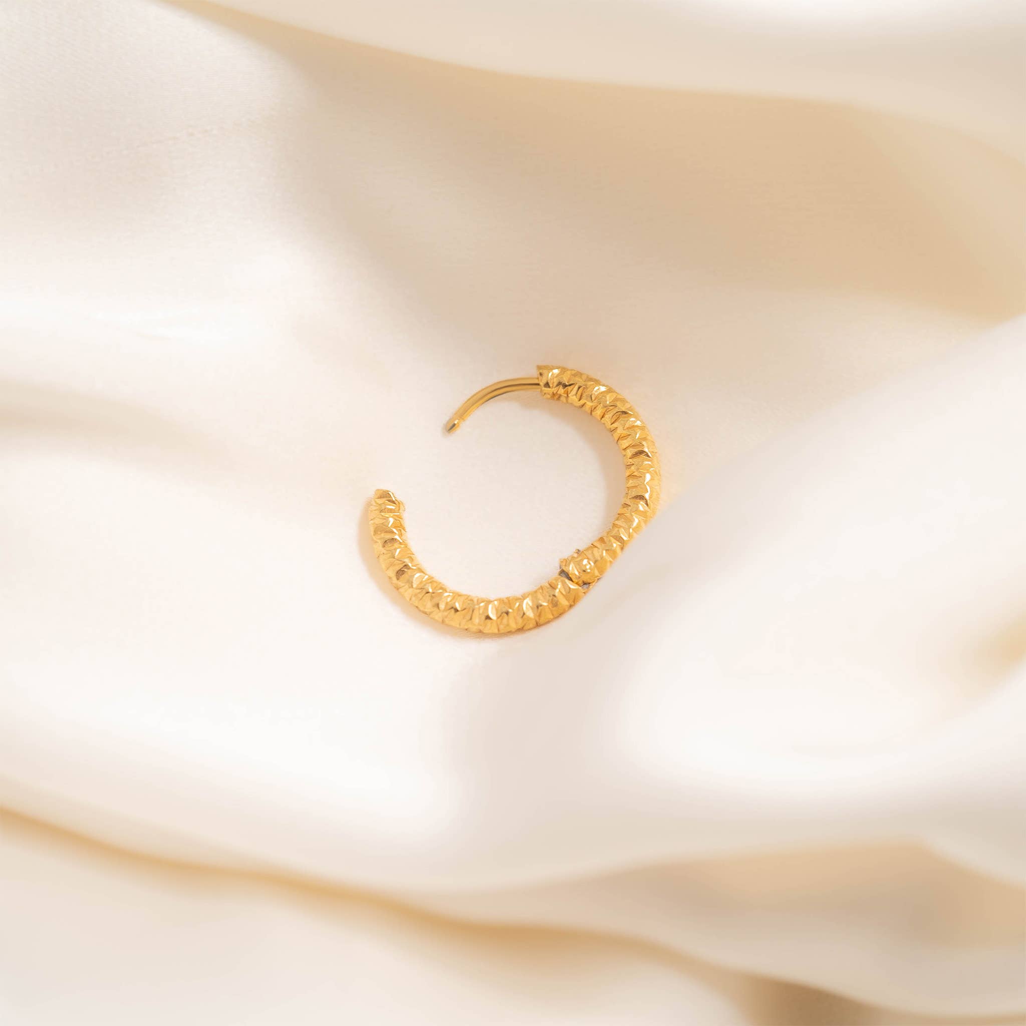 18K Gold Plated Stainless Steel Textured Hoop Earrings 15mm