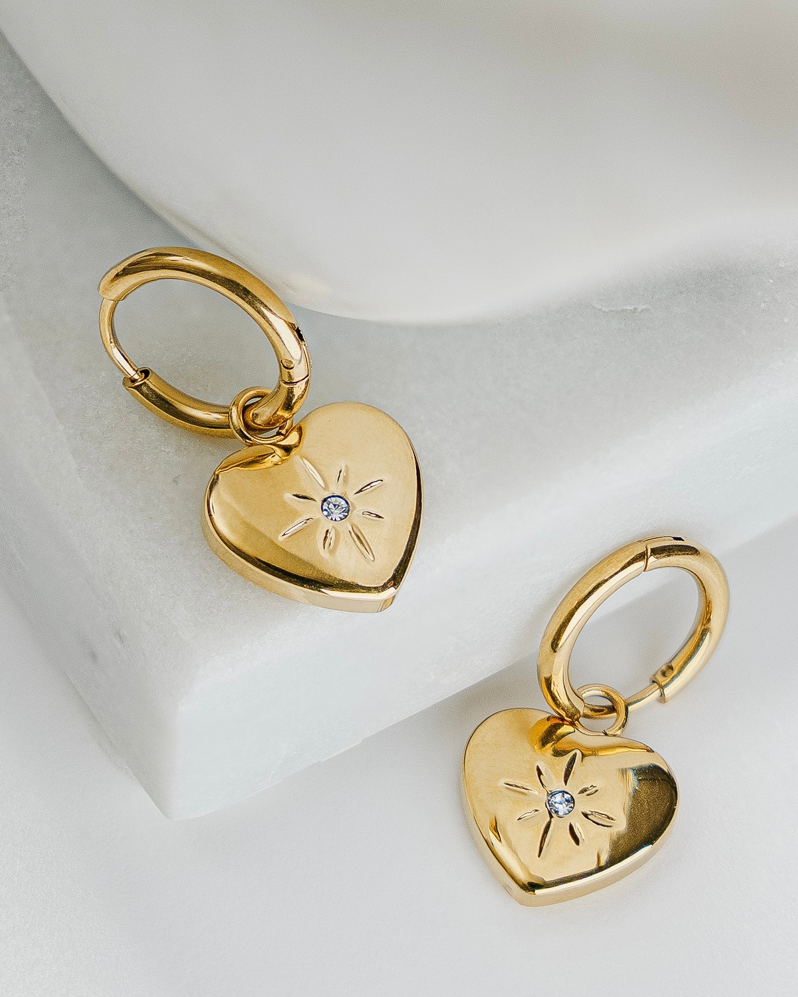 Maggie - Heart-shaped 18K Gold-plated Huggie Earrings