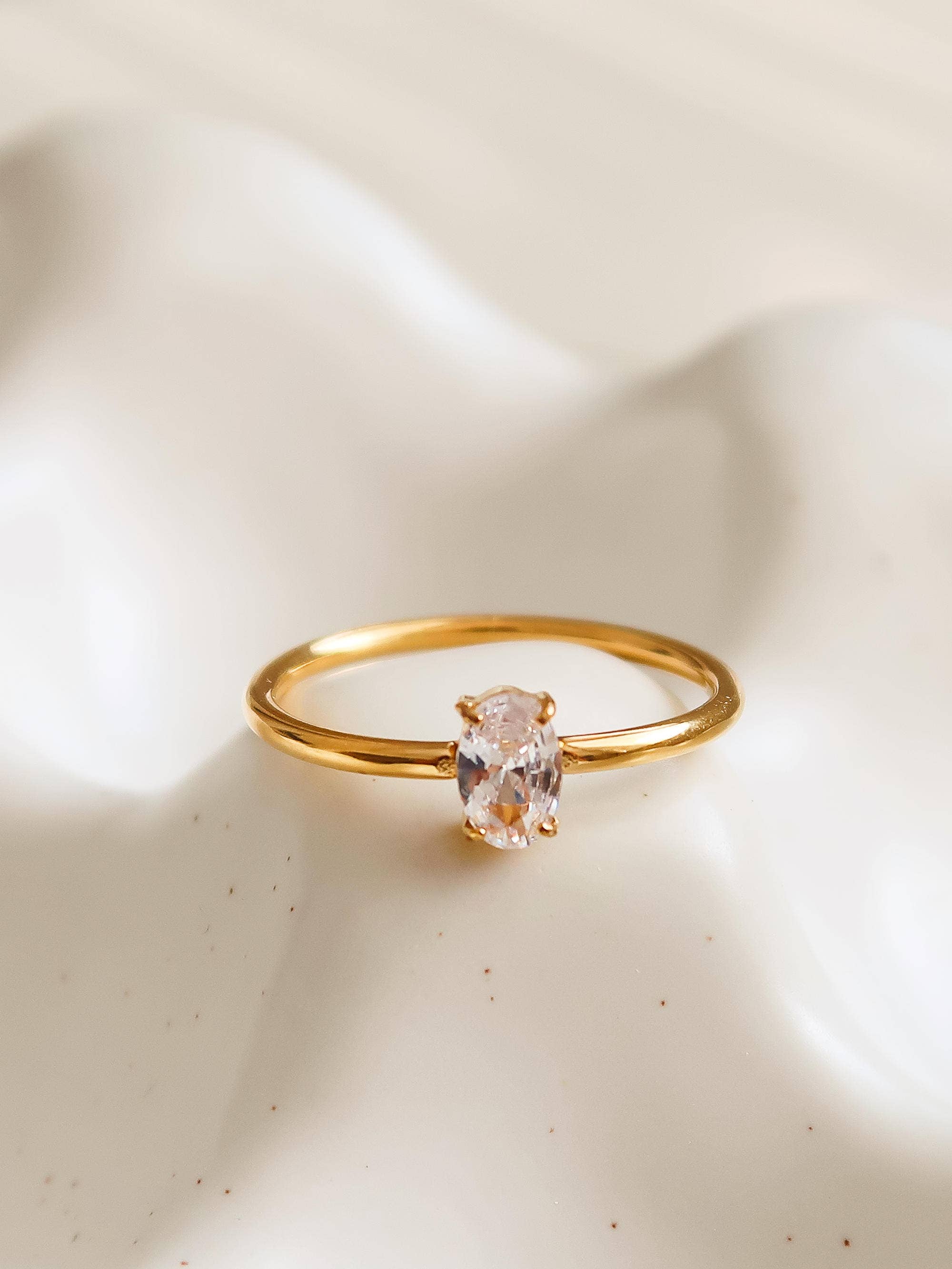Amelia 18K Gold Non-Tarnish CZ Square Thin Ring: Yellow Gold / 8