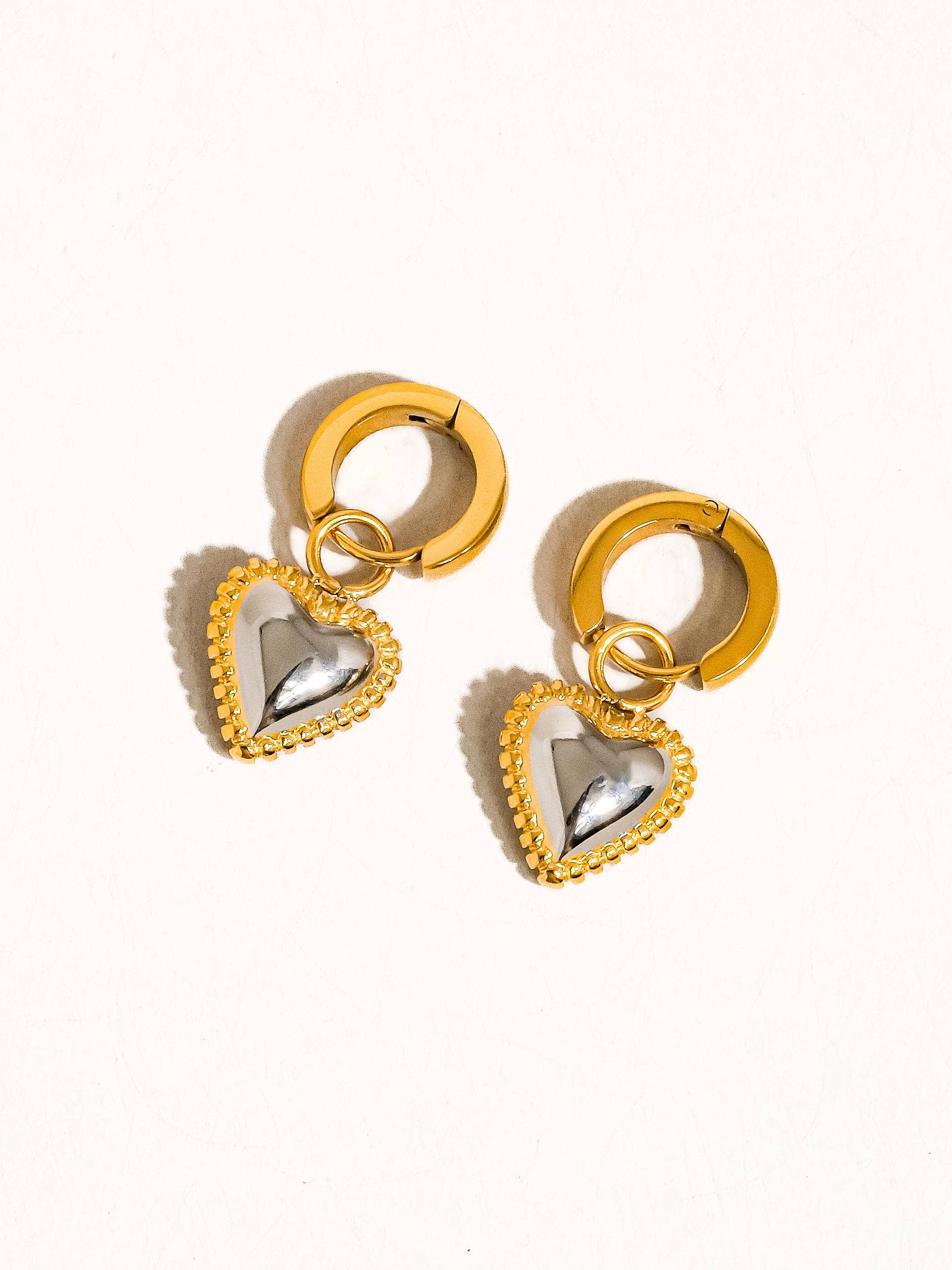 Uptown Girl 18K Non-Tarnish Two Tone Classic Heart Earring