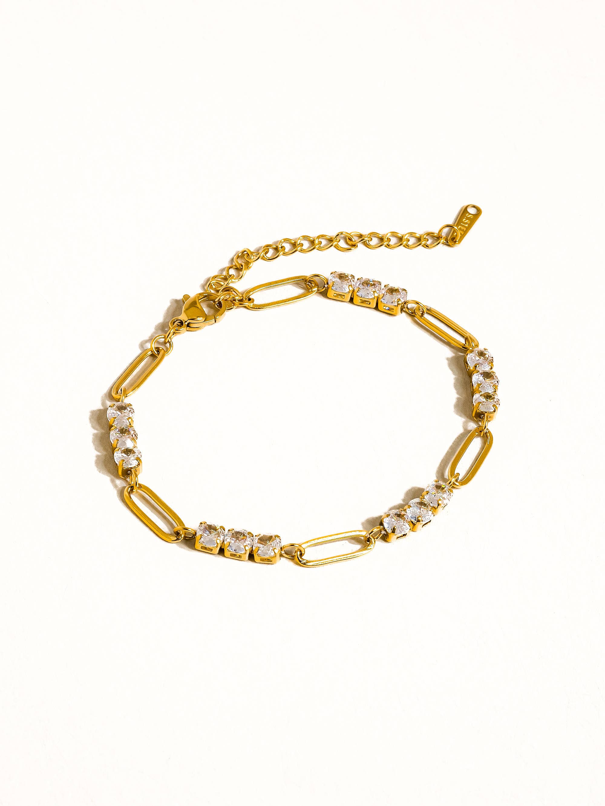 Basil 18K Gold Non-Tarnish Rhinestone Chain Bracelet
