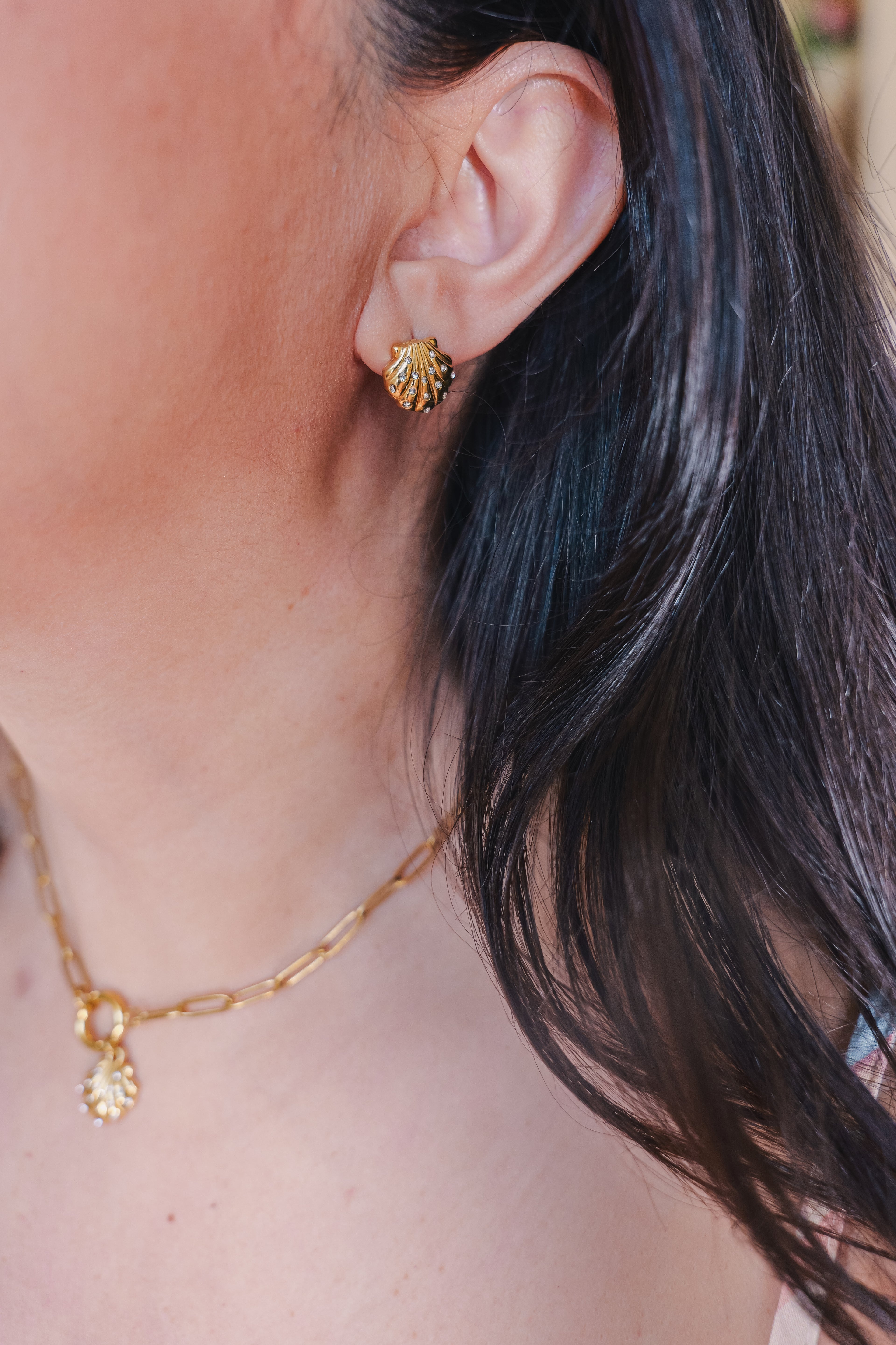 Like a Mermaid 18K Gold PVD Stainless Steel Stone Shell Earring