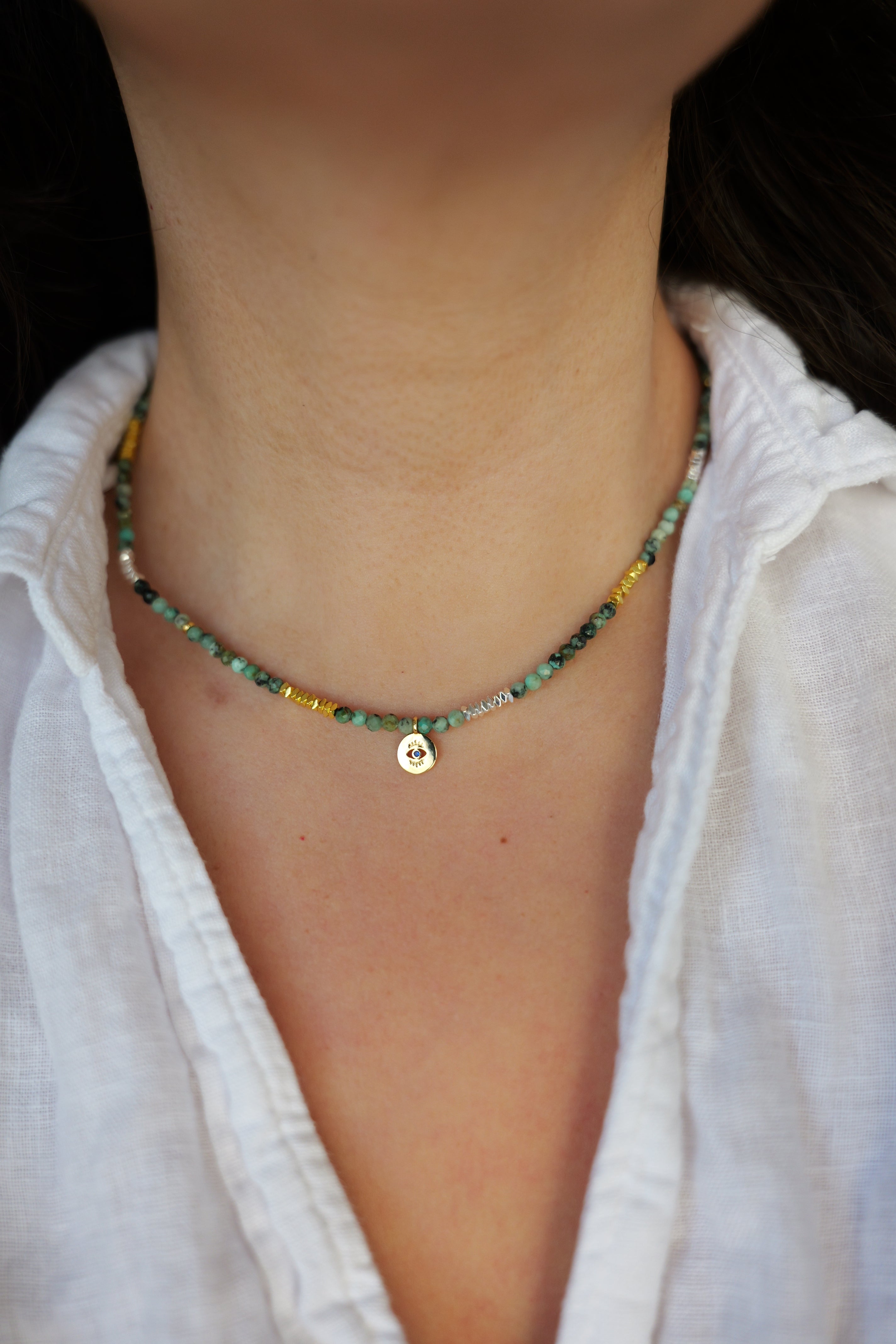 Emerald Evil Eye Green Necklace Boho Style