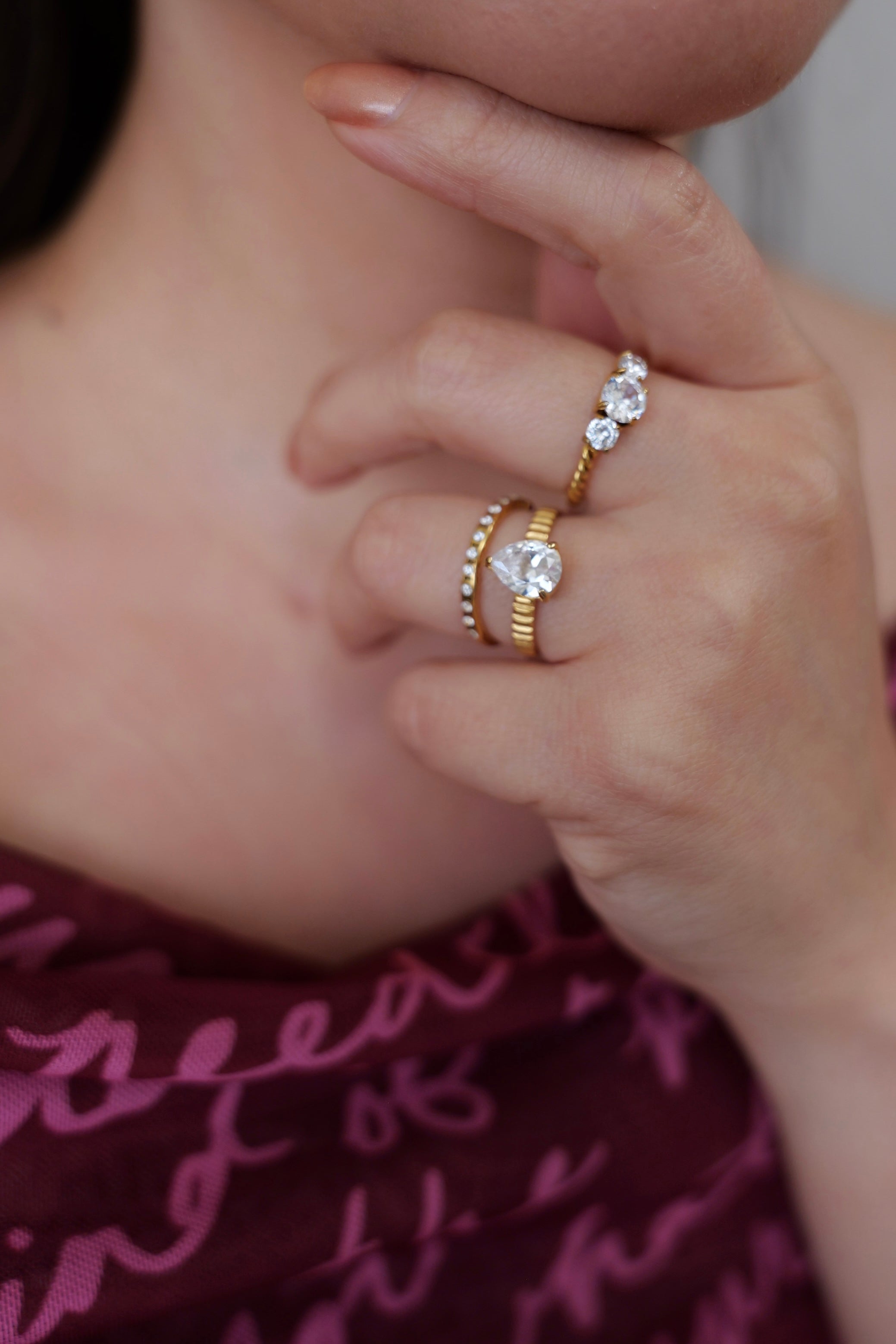 Niza 18K Gold Non-Tarnish CZ Statement Ring