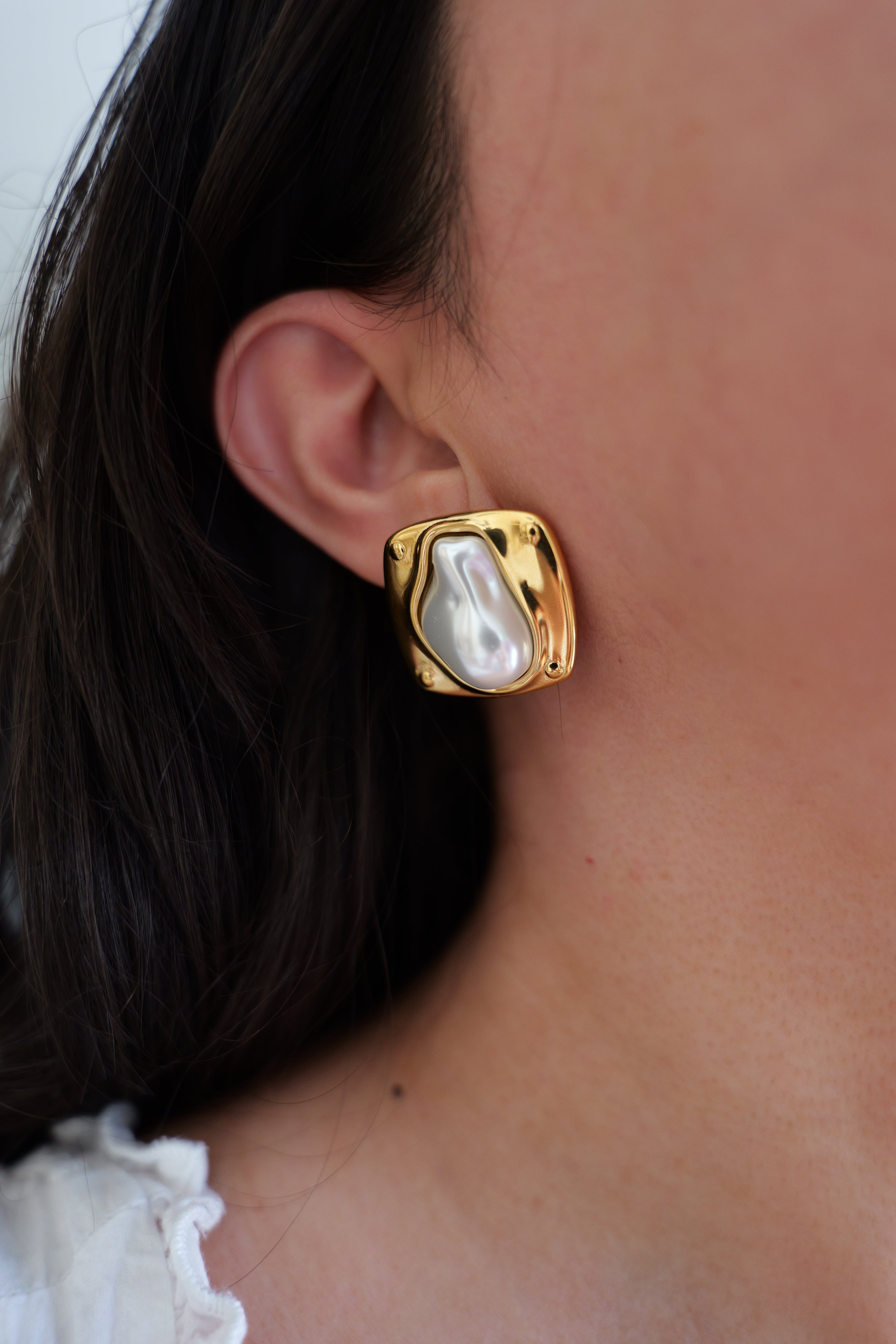 Amara Pearl Stainless Steel Statement Earrings