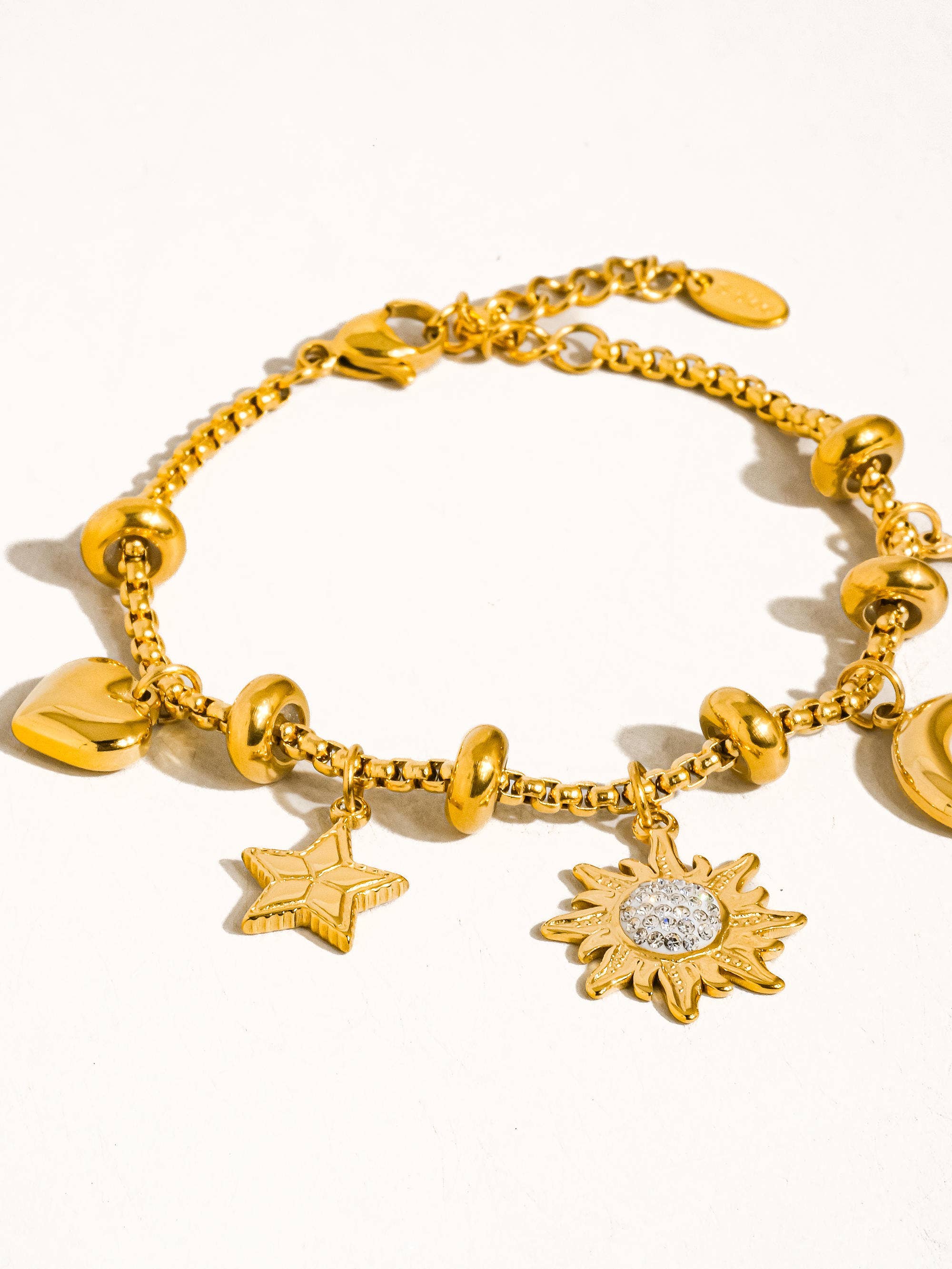 Fenix 18K Gold Non-Tarnish Star And Moon Charm Bracelet