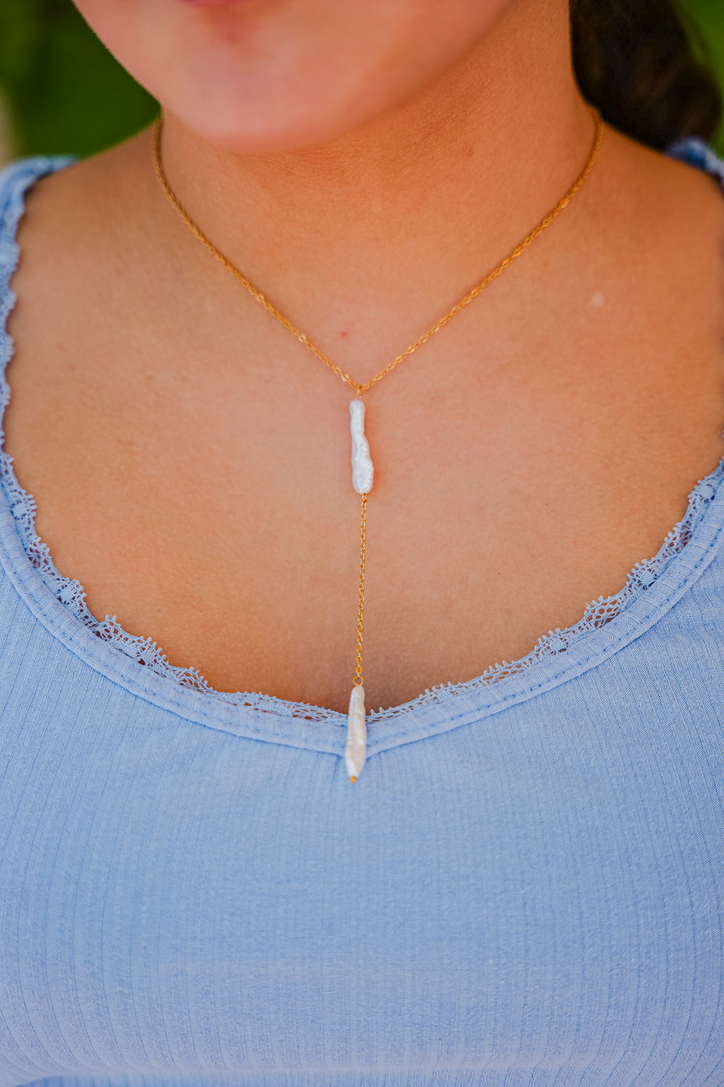 Baroque Pearl Lariat Necklace | Gold-Plated Stainless Steel, Tarnish-Free
