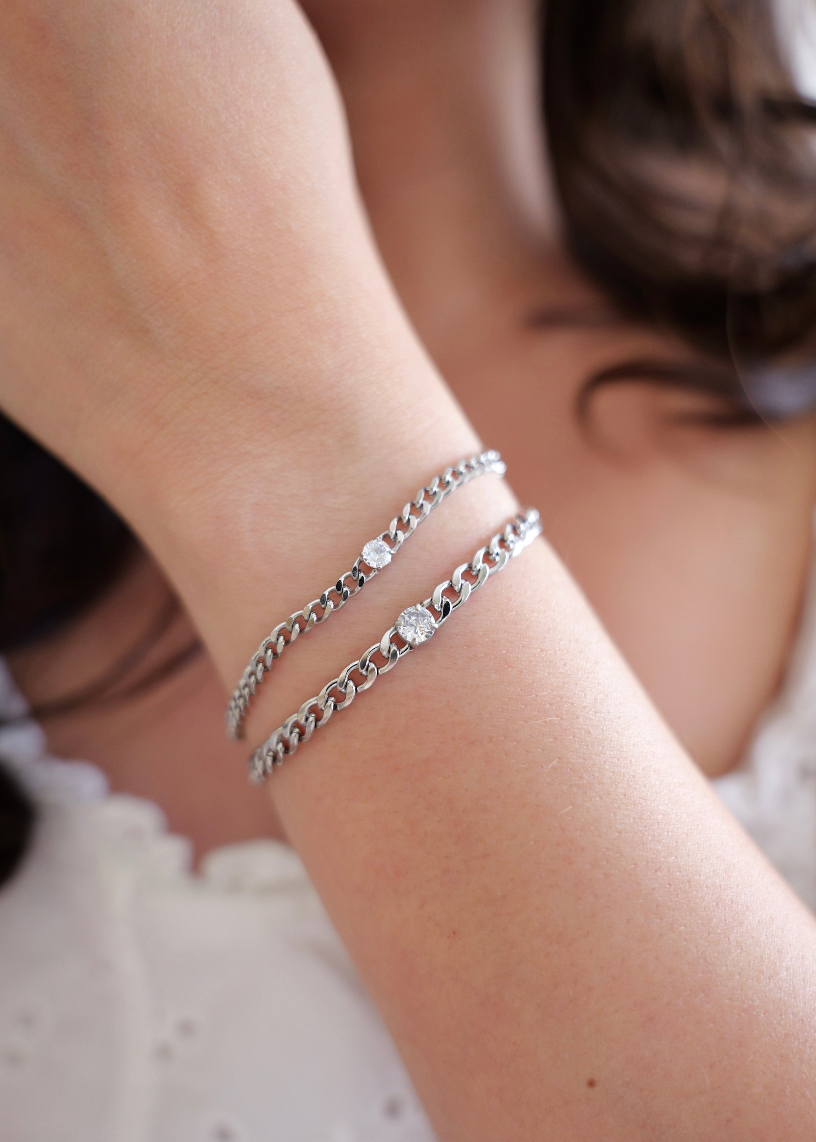 Silver Larissa Stainless Steel Non Tarnish CZ Bracelet