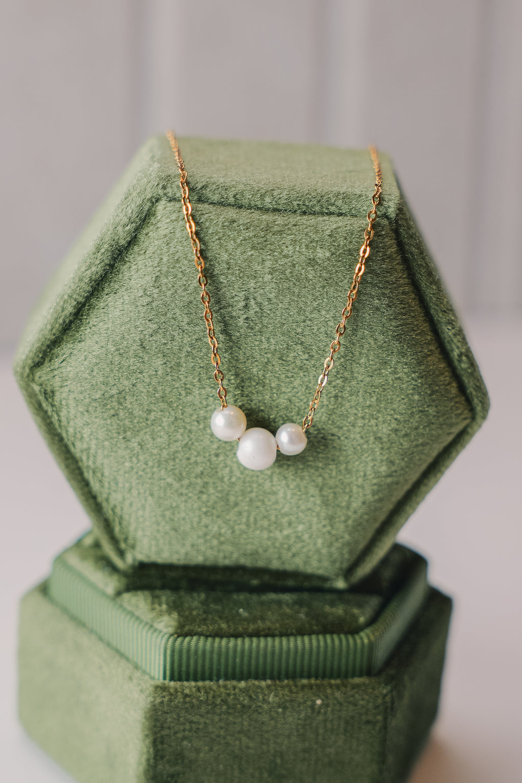 Freshwater Pearl Trio Necklace – Non-Tarnish Waterproof Gold Dainty Necklace