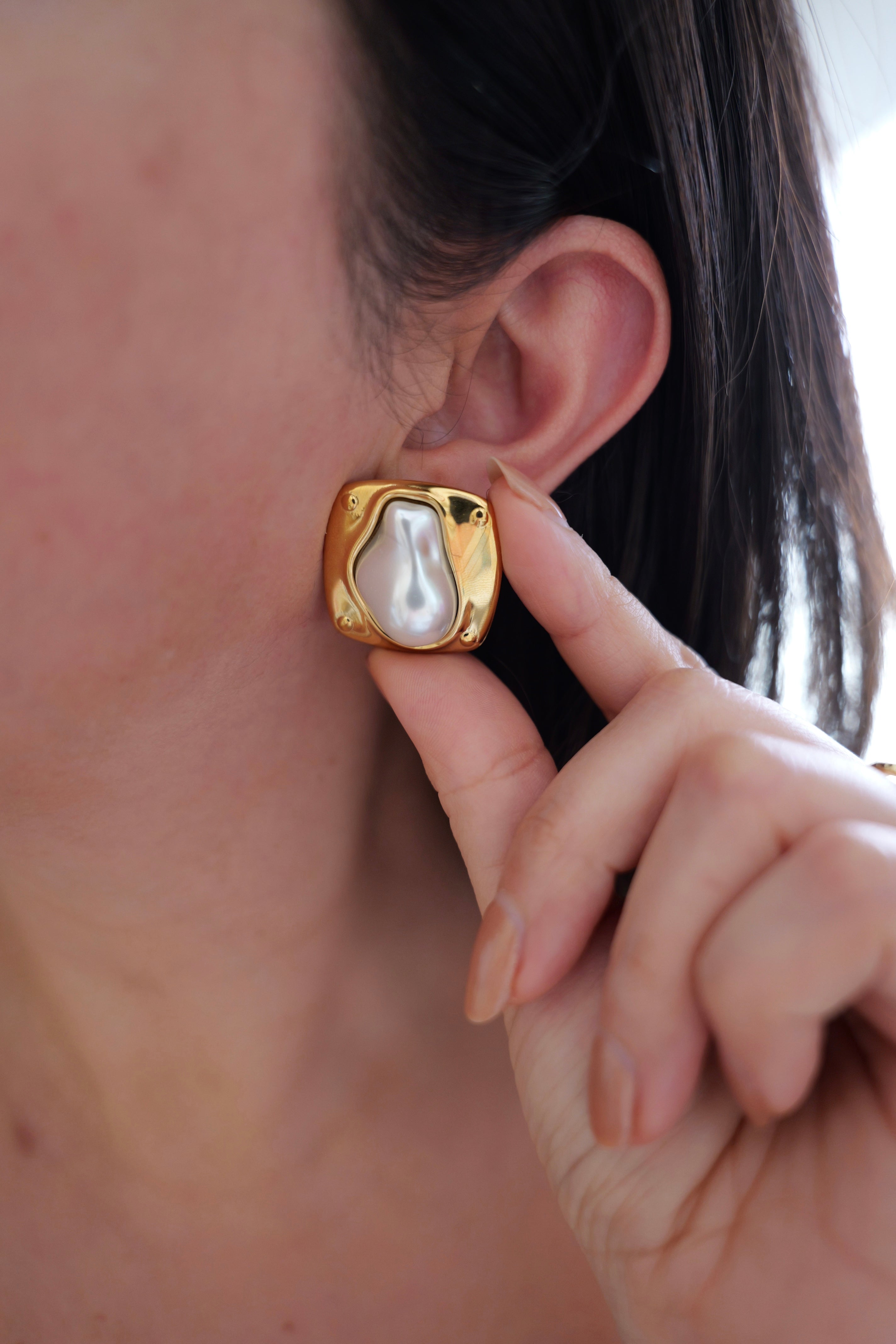 Amara Pearl Stainless Steel Statement Earrings