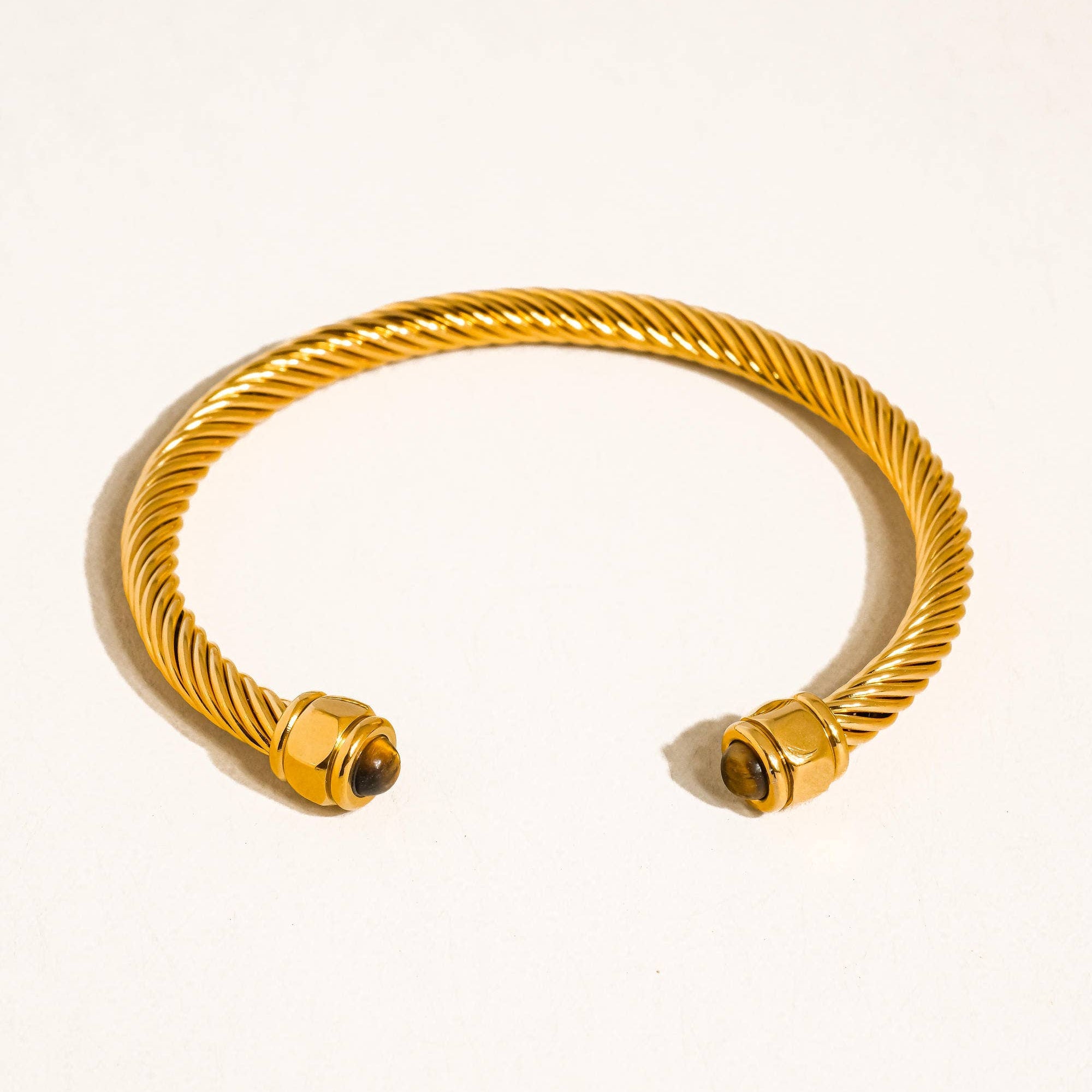 Ava 18K Gold Non-Tarnish Tiger Eye Cable Bangle