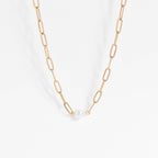Gia 18k Gold Paperclip Necklace With Pearl