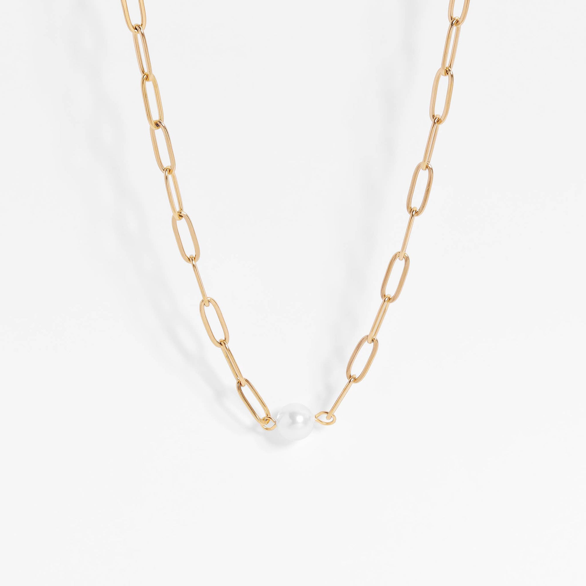 Gia 18k Gold Paperclip Necklace With Pearl