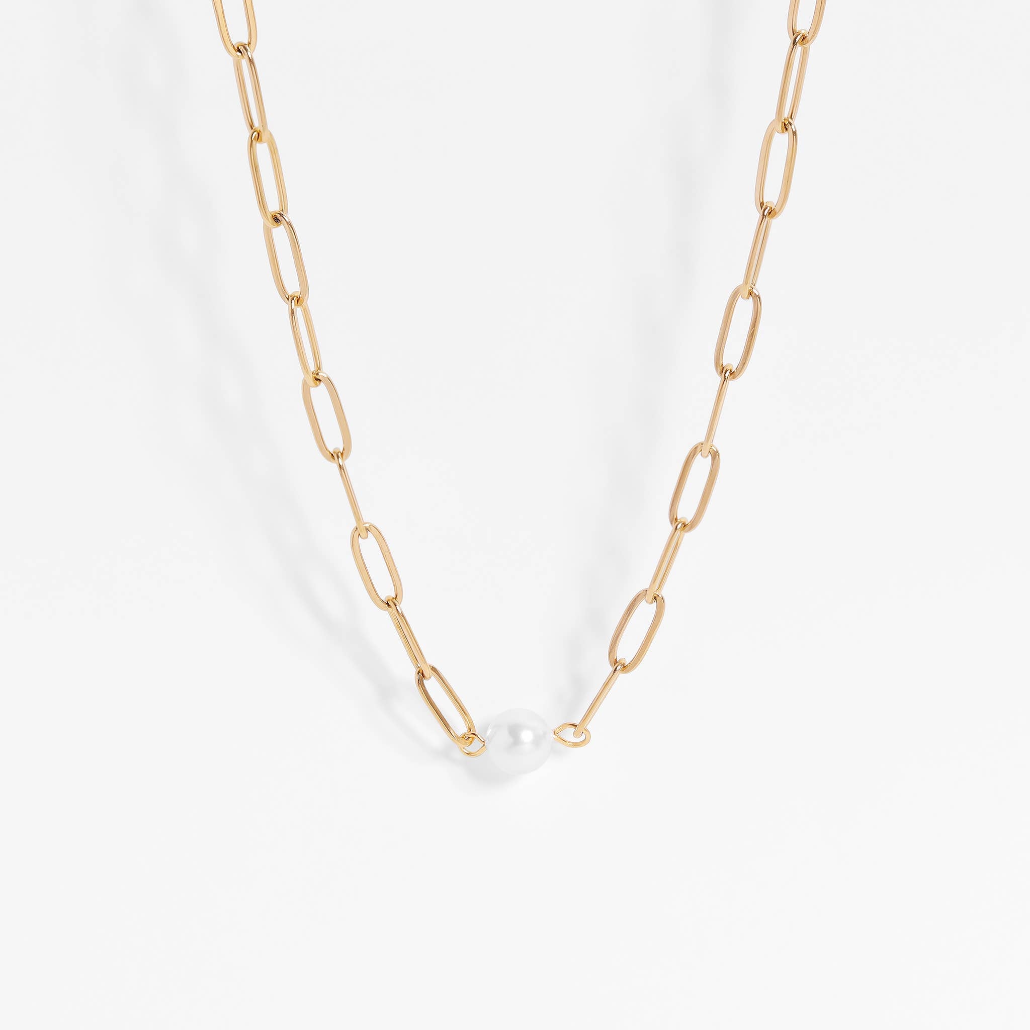 Gia 18k Gold Paperclip Necklace With Pearl