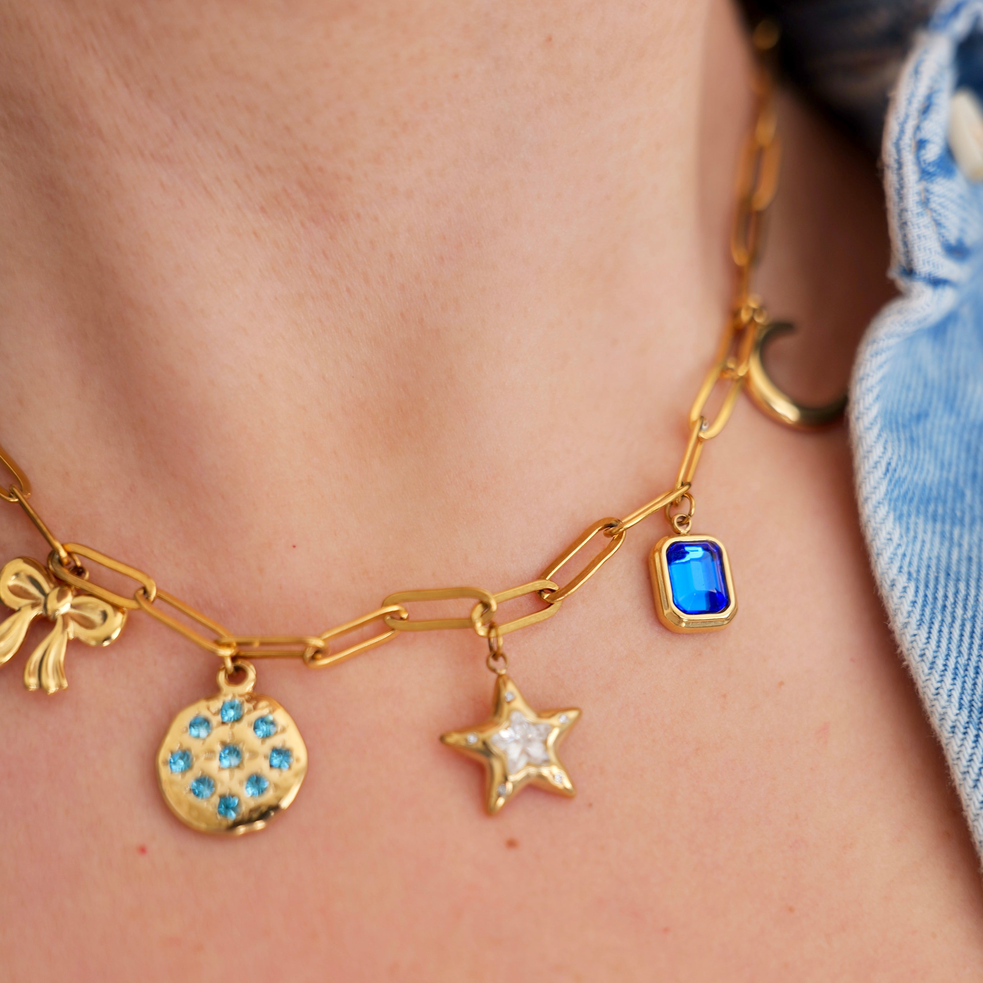 Lucy in the sky blue charm necklace