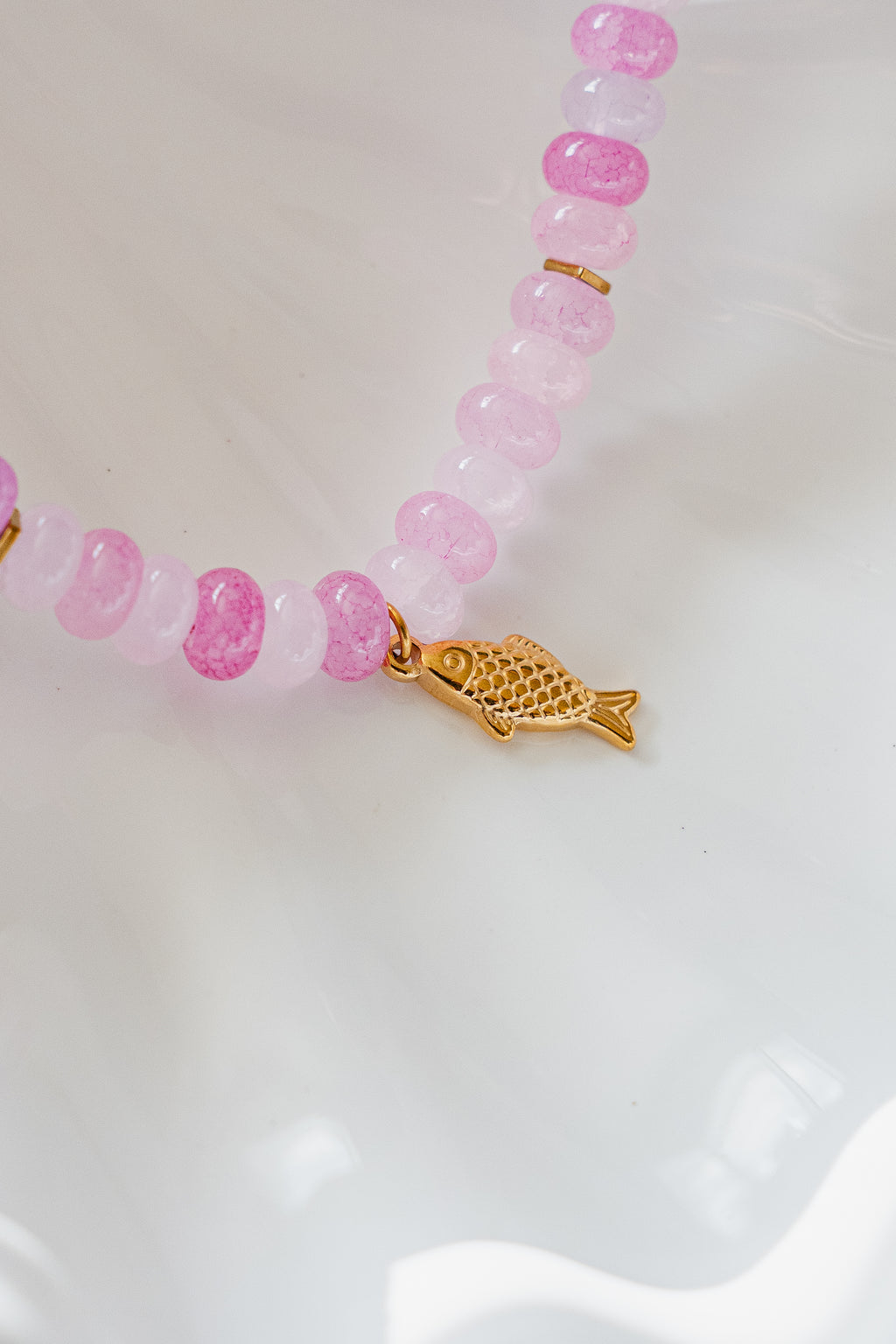 Pink Beaded Necklace with Sardine Chatm