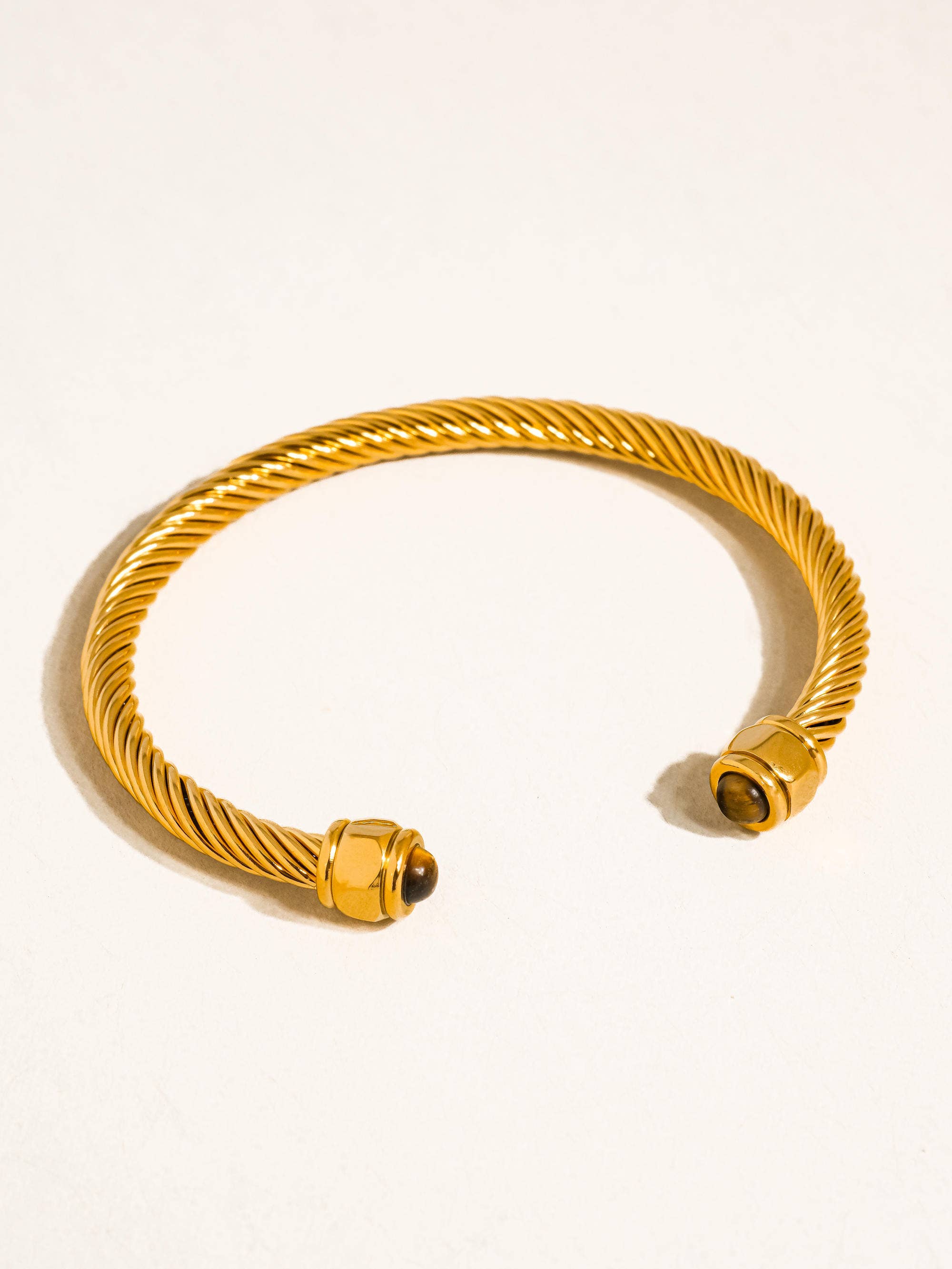 Ava 18K Gold Non-Tarnish Tiger Eye Cable Bangle