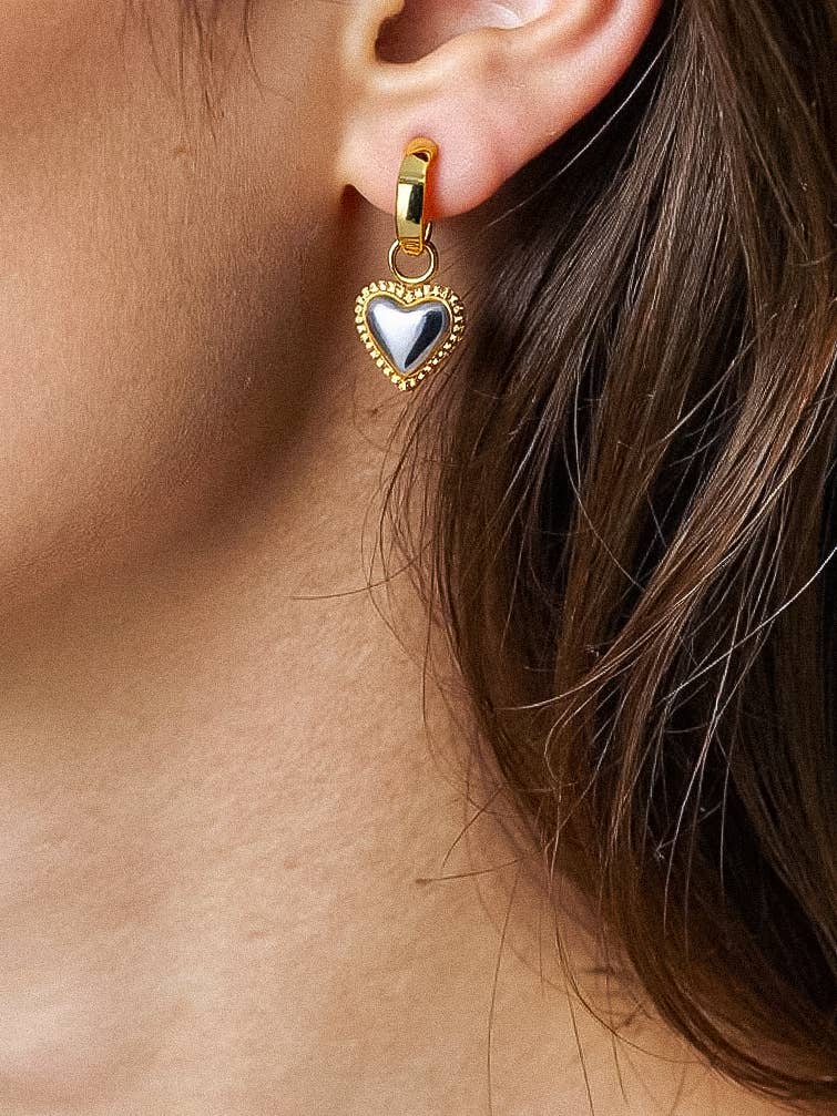 Uptown Girl 18K Non-Tarnish Two Tone Classic Heart Earring