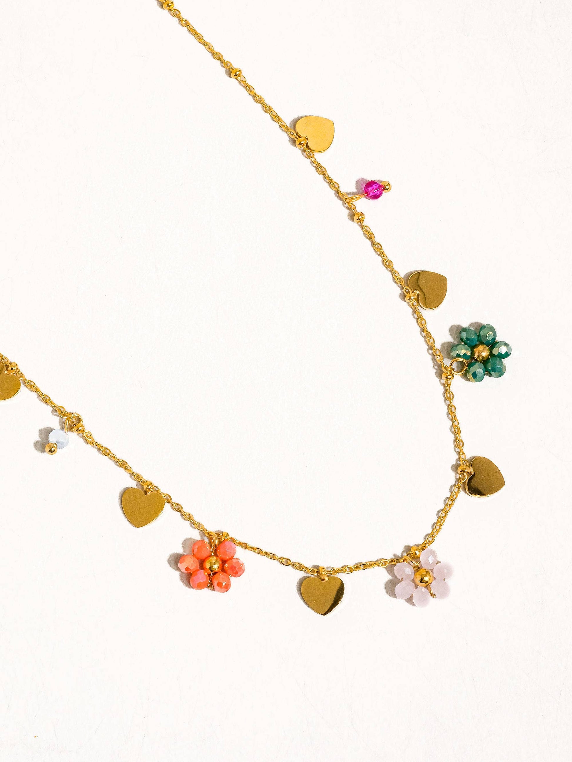 18K Gold Plating Non-Tarnish Flower & Hearts Necklace