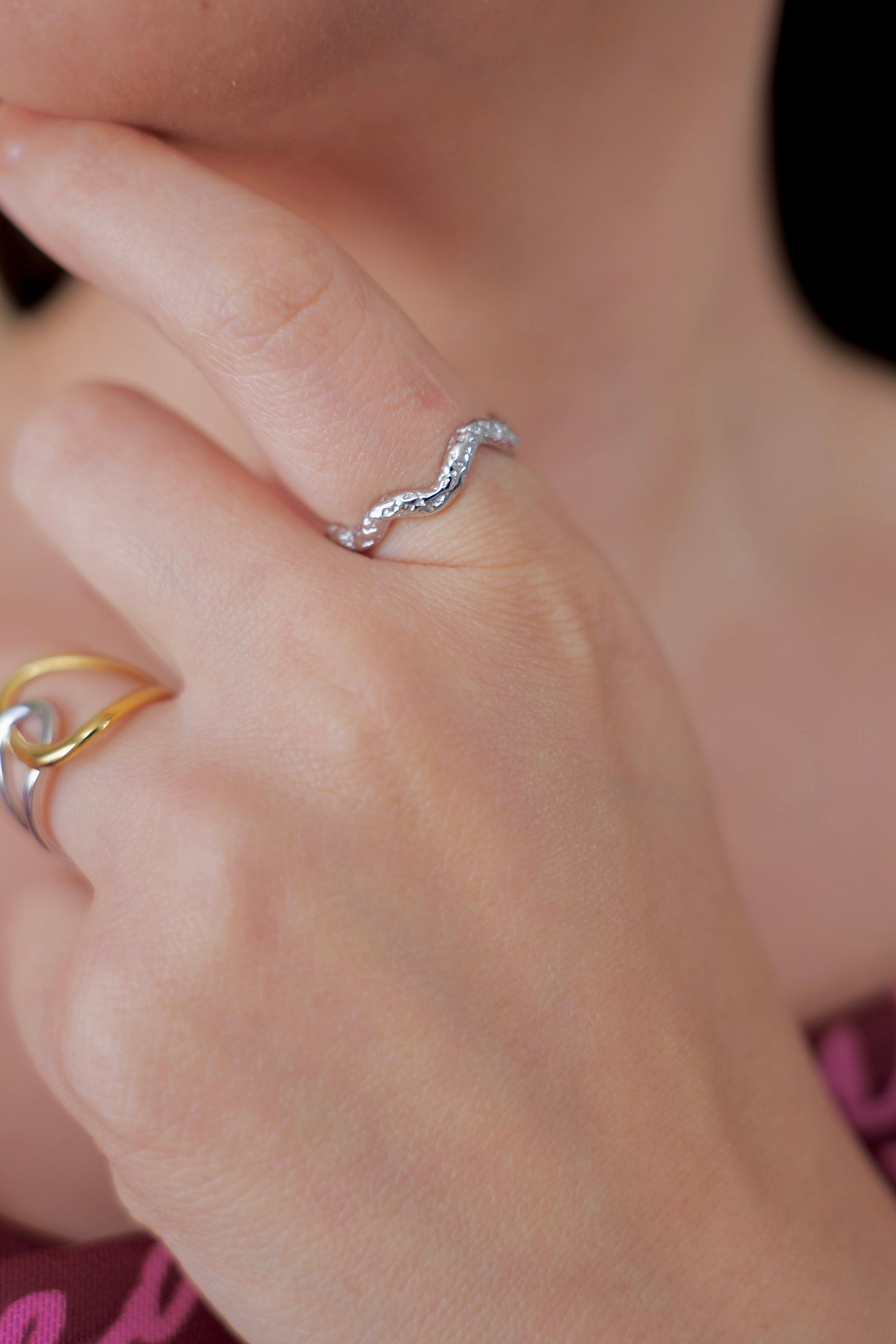 Golden Wave Textured Ring