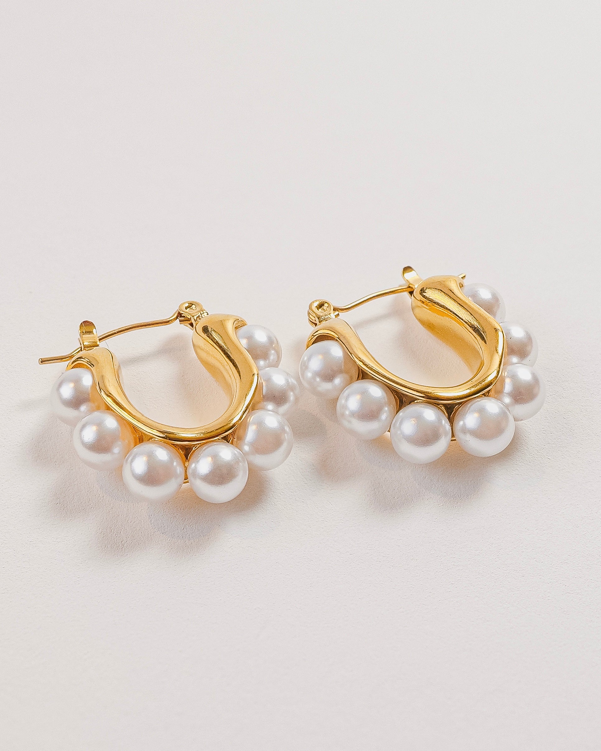 Sienna 18k Gold Plated Stainless Steel Pearl Hoops