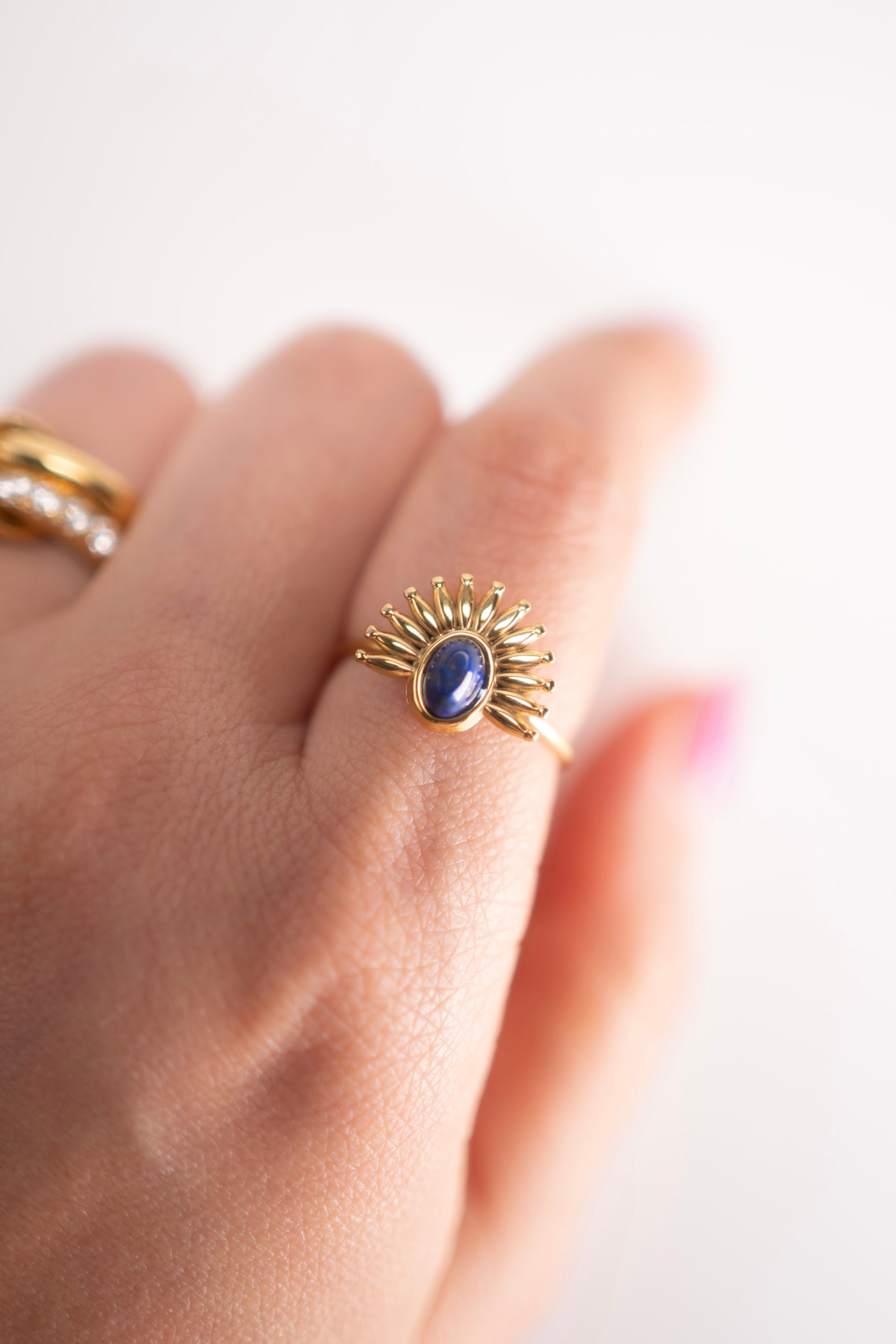 Fabienne 18K Gold Non-Tarnish Sun Blue Stone Ring