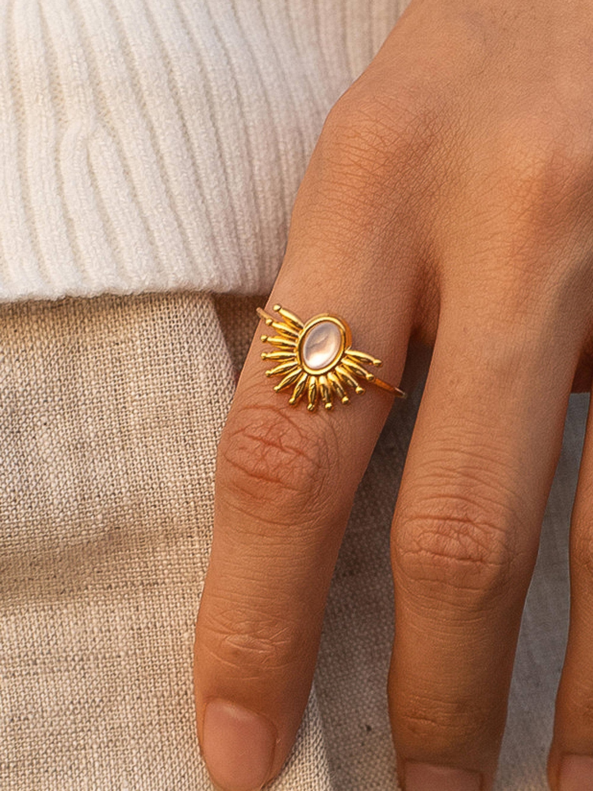 Fabienne 18K Gold Non-Tarnish Sun Blue Stone Ring