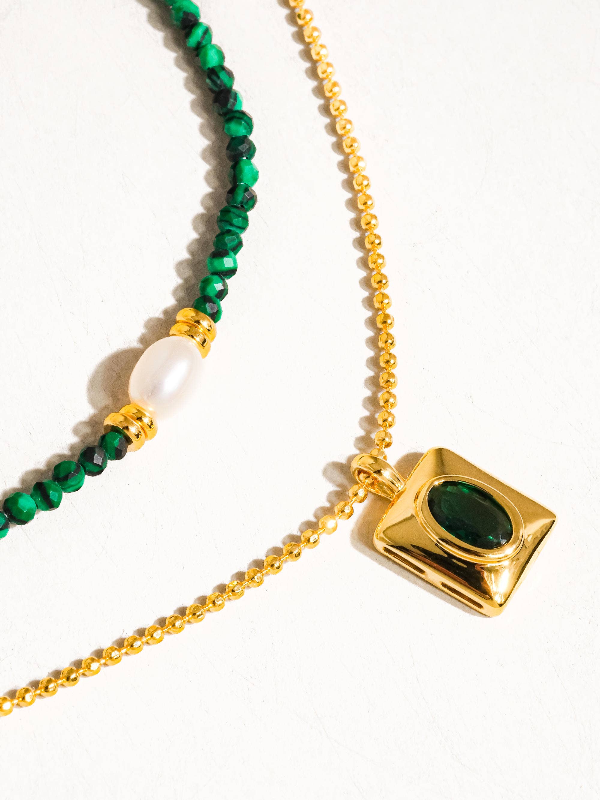 Emerald 18K Gold Boho Green Beaded Layer Necklace