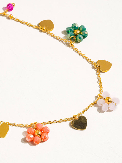 18K Gold Plating Non-Tarnish Flower & Hearts Necklace