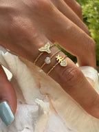 Pesca 18K Gold Non-Tarnish Sea Life Adjustable Ring Set