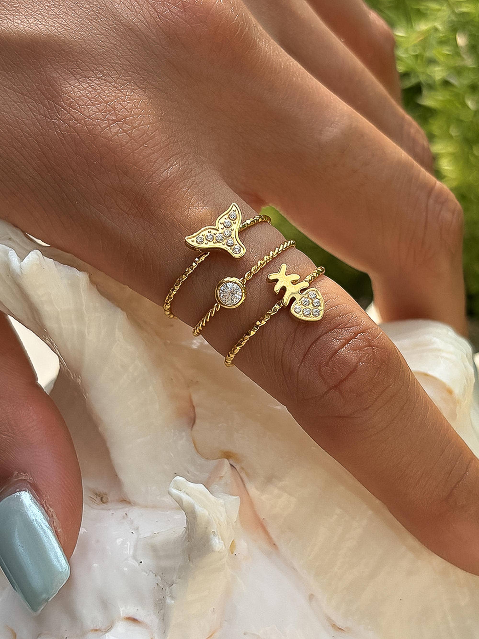 Pesca 18K Gold Non-Tarnish Sea Life Adjustable Ring Set
