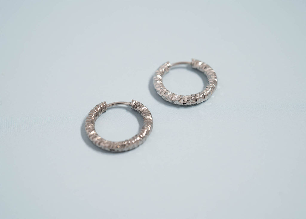 18K Gold Plated Stainless Steel Textured Hoop Earrings 15mm