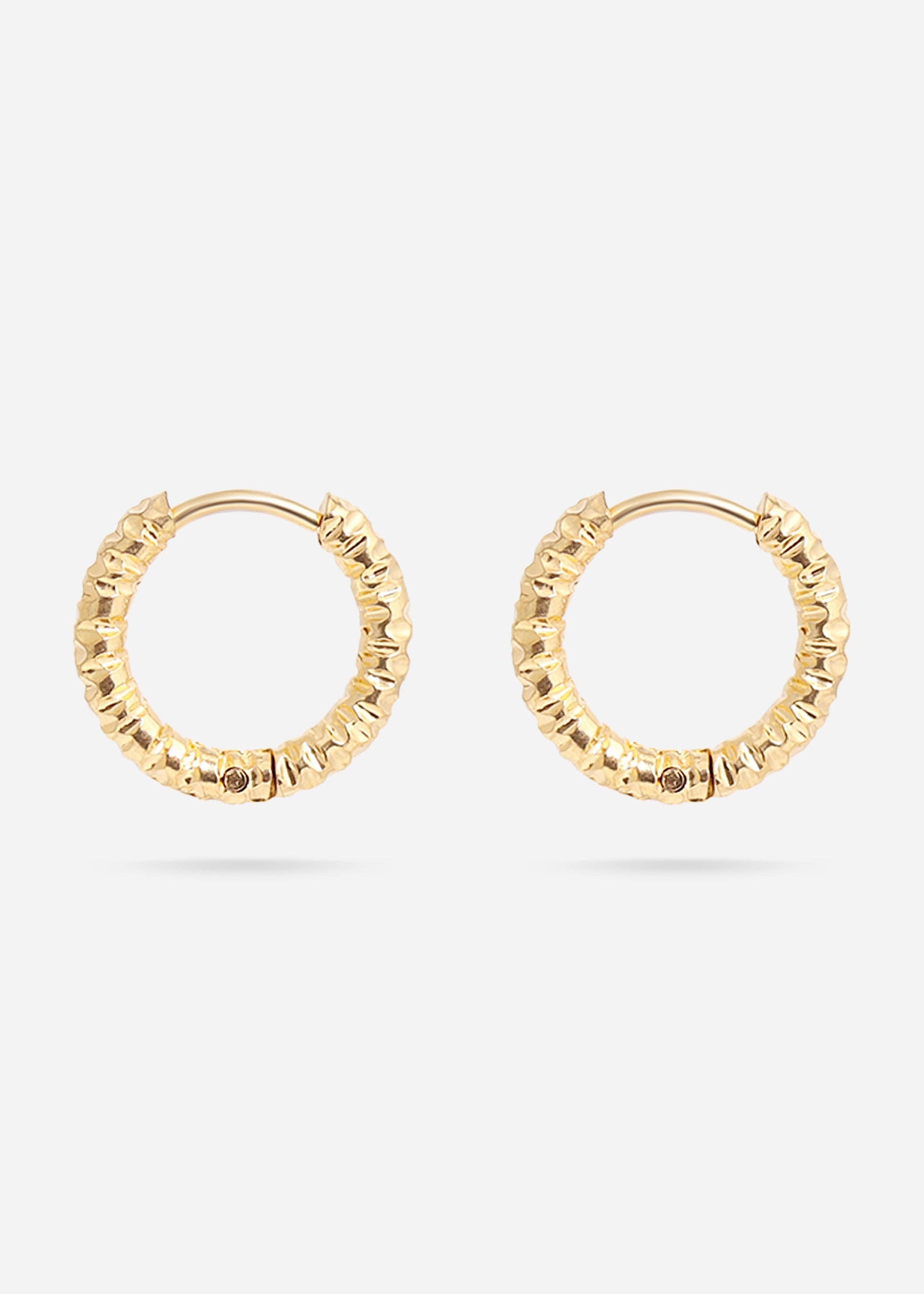 18K Gold Plated Stainless Steel Textured Hoop Earrings 15mm