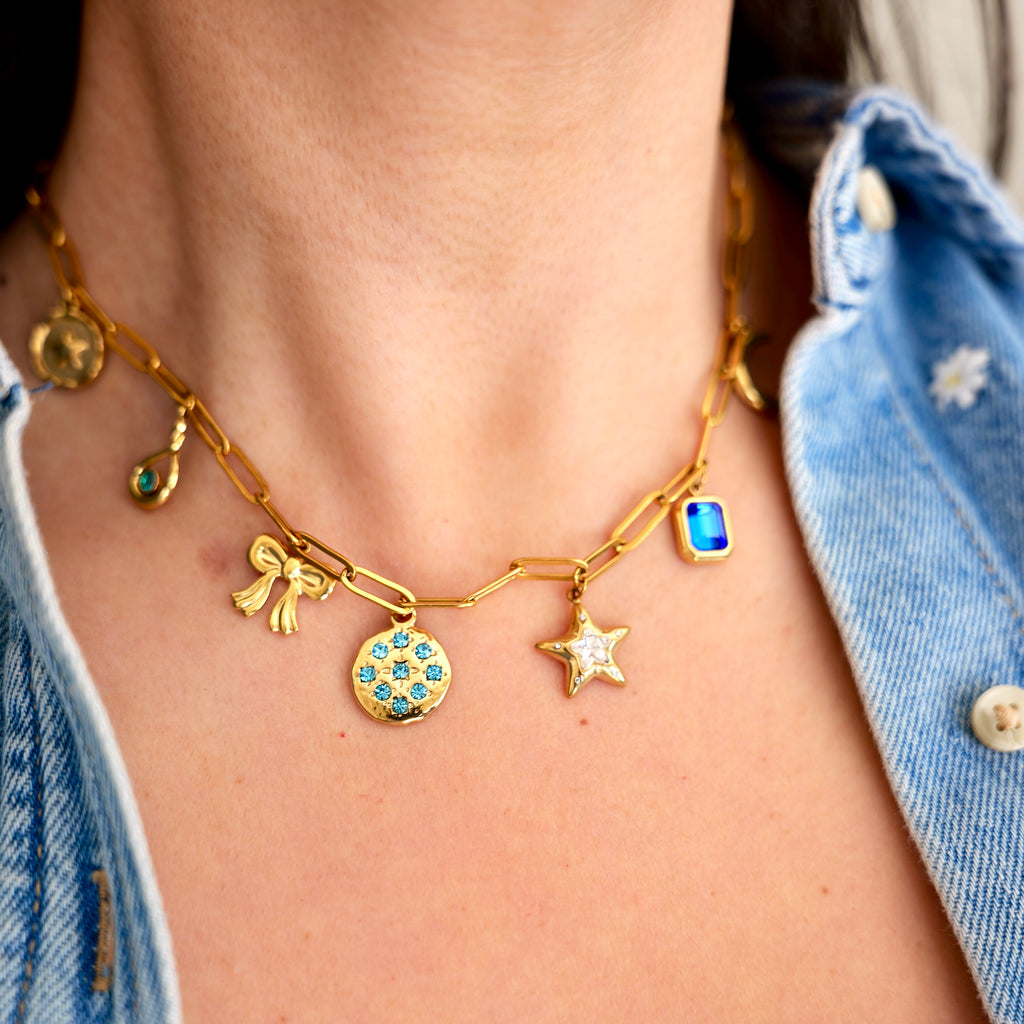 Lucy in the sky blue charm necklace
