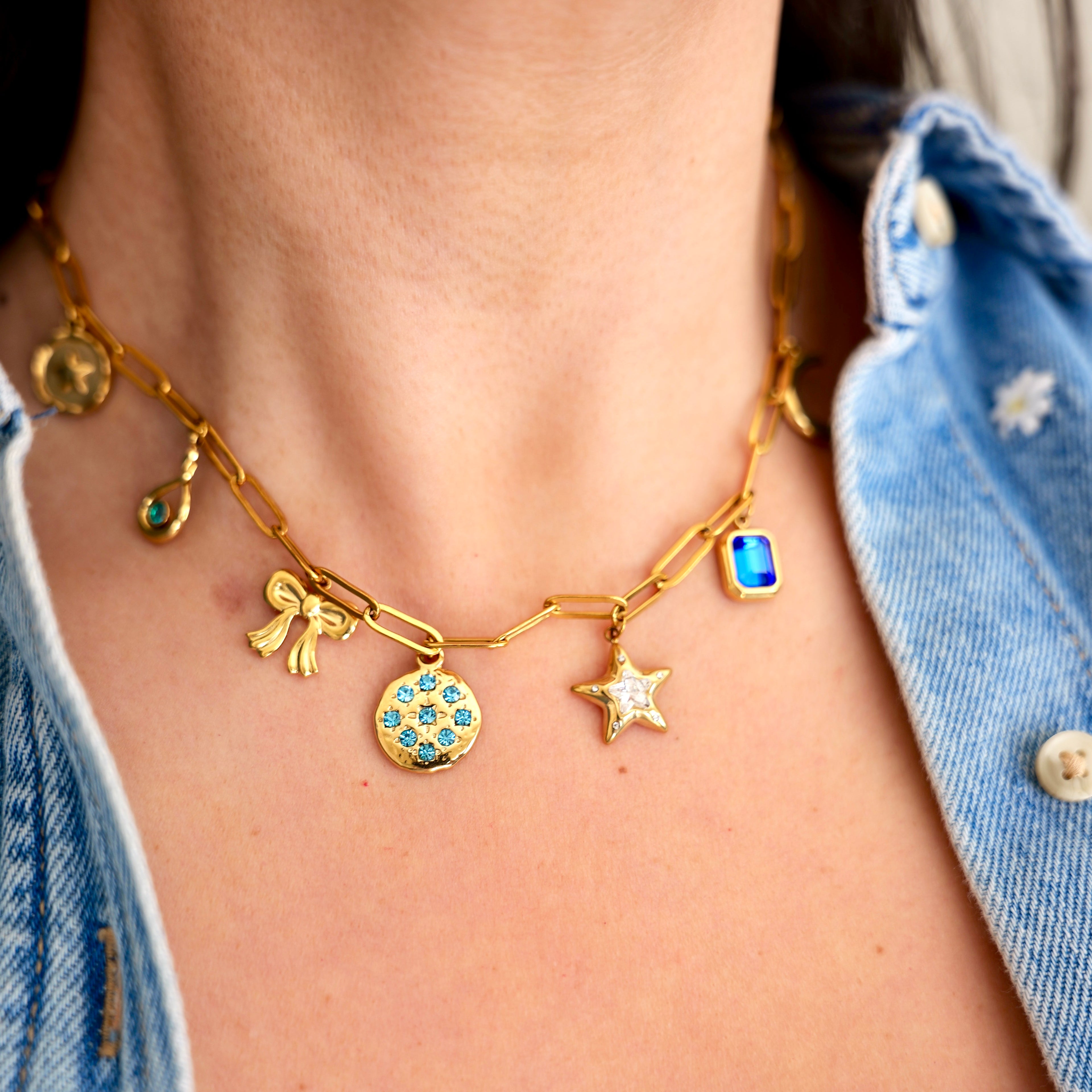 Lucy in the sky blue charm necklace