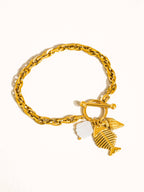Bone 18K Gold Non-Tarnish Fishbone Shell Charm Bracelet